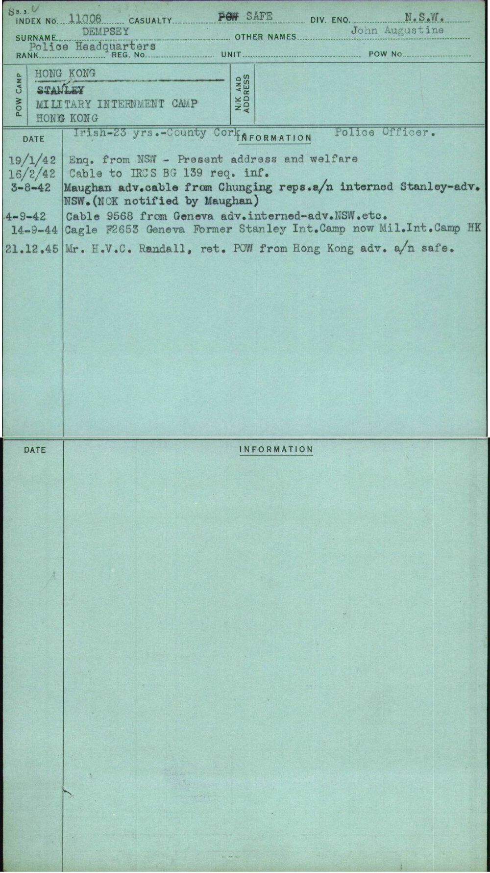 Dempsey, John Augustine, [No Service Number]