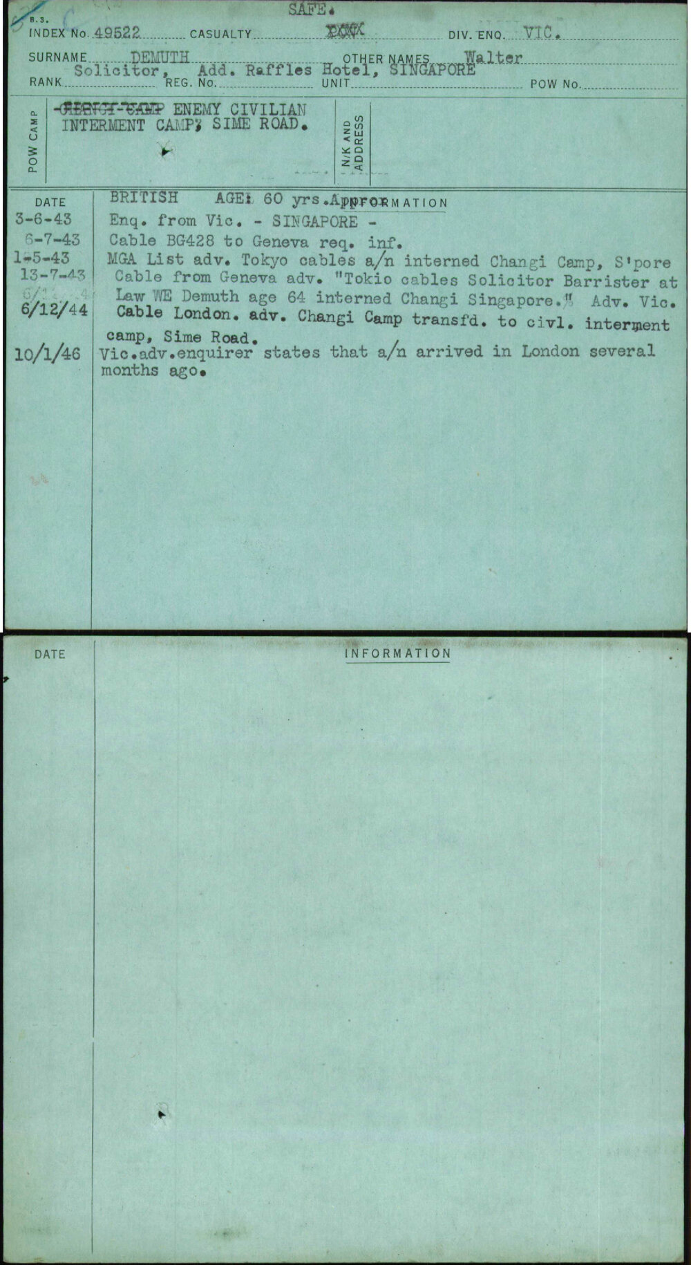 Demuth, Walter, [No Service Number]