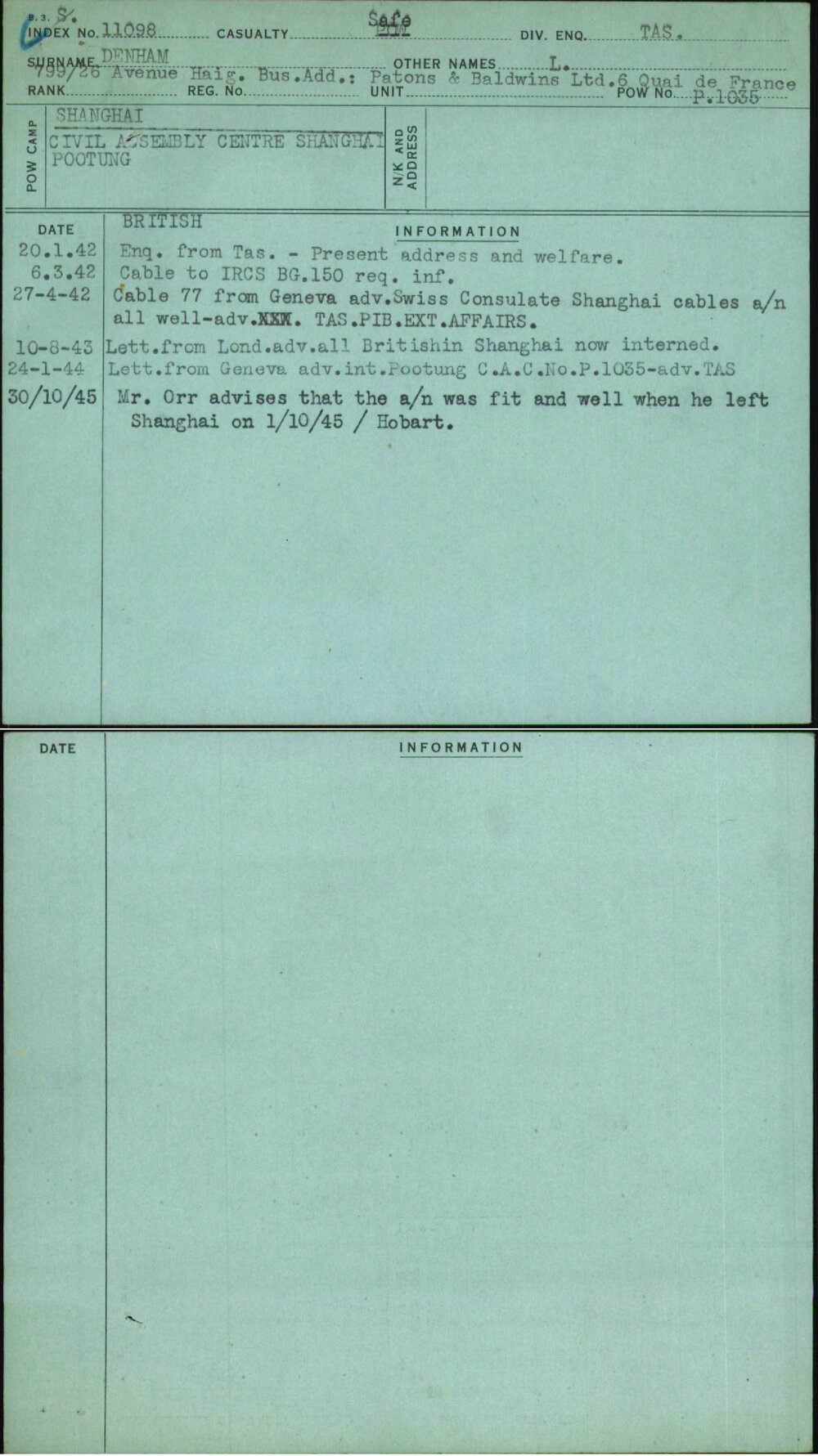 Denham, L, [No Service Number]