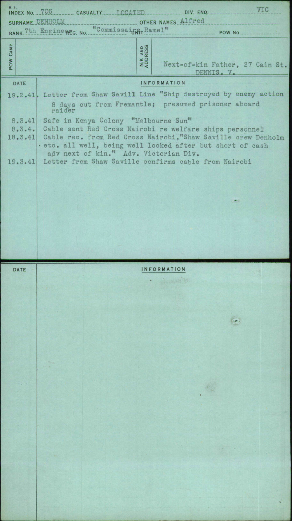 Denholm, Alfred, Commissaire Ramel