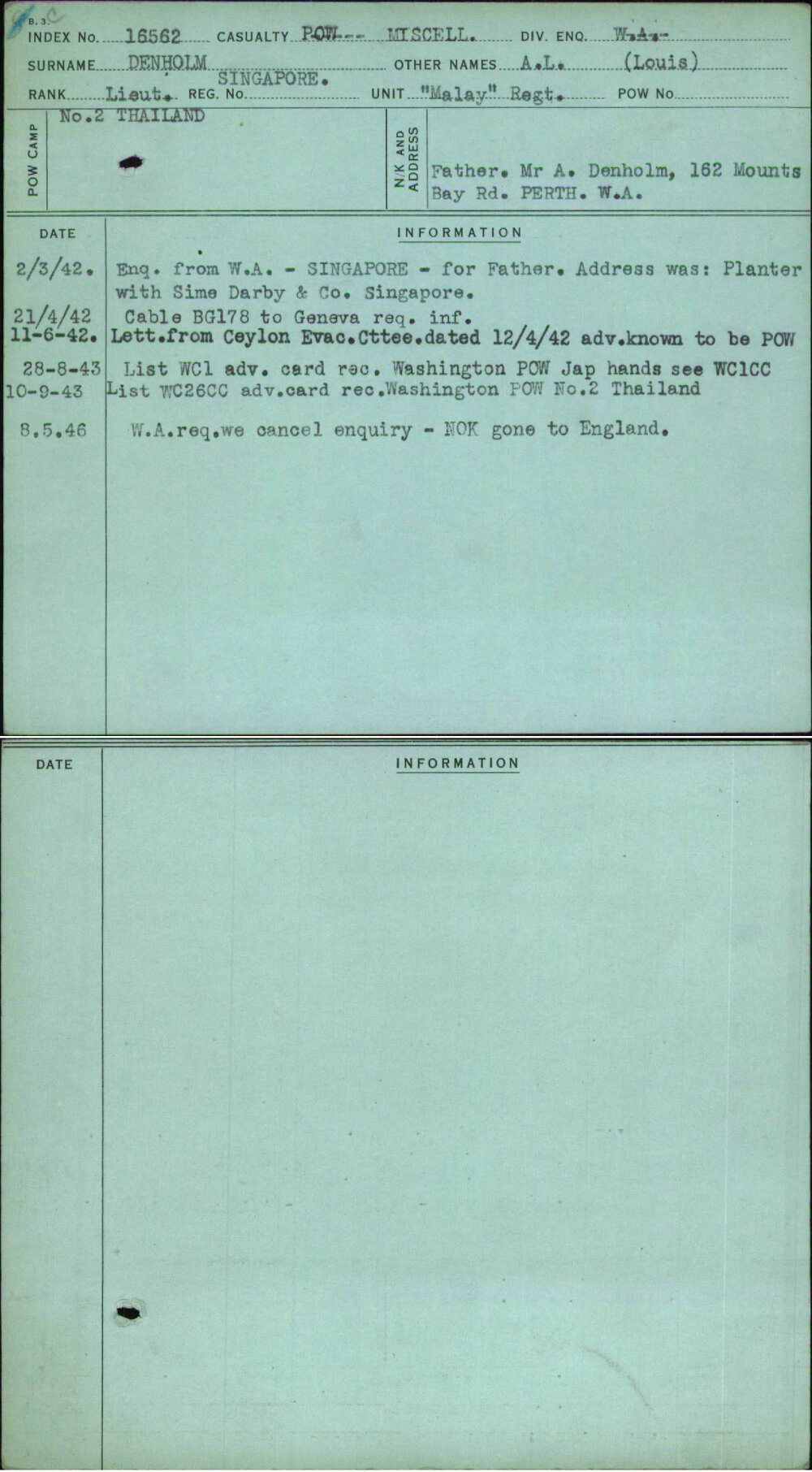 Denholm, A L (Louis), Singapore