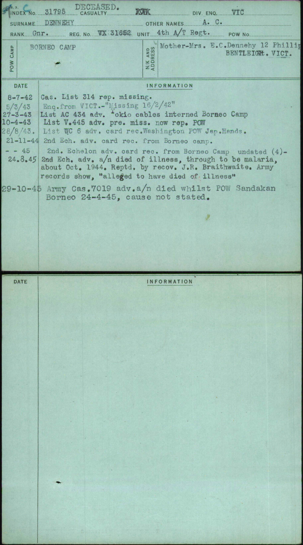 Dennehy, A C, VX31652