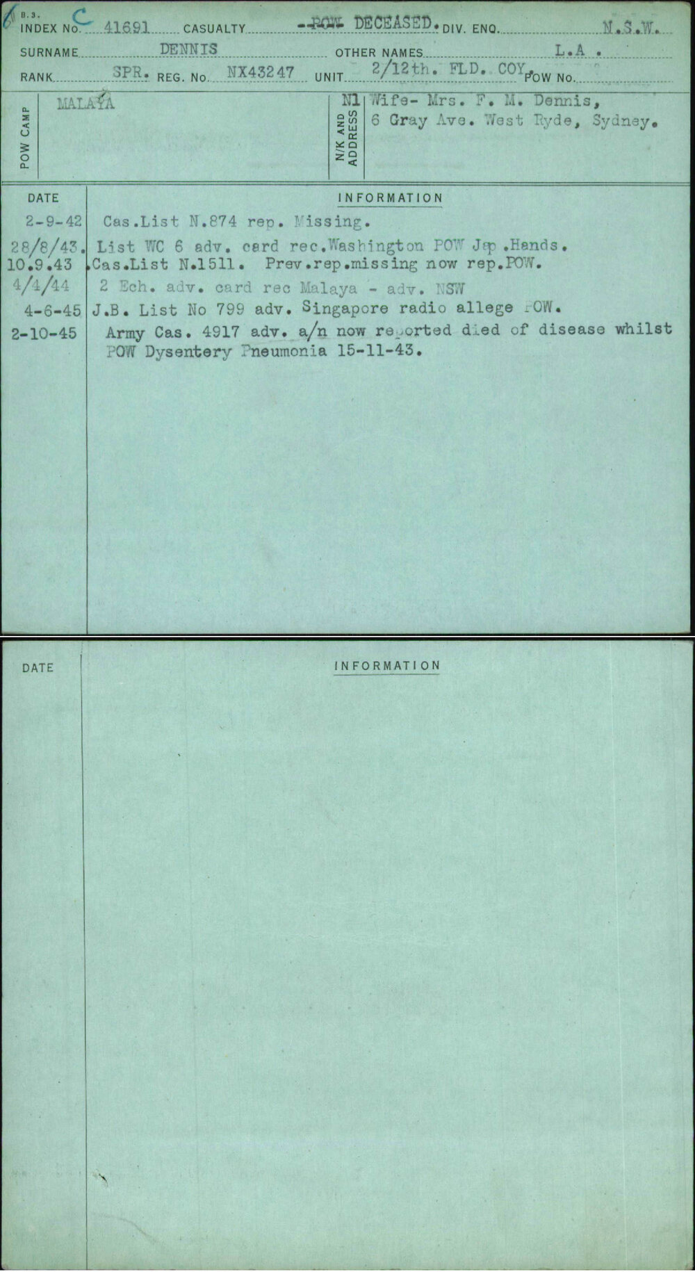 Dennis, L A, NX43247