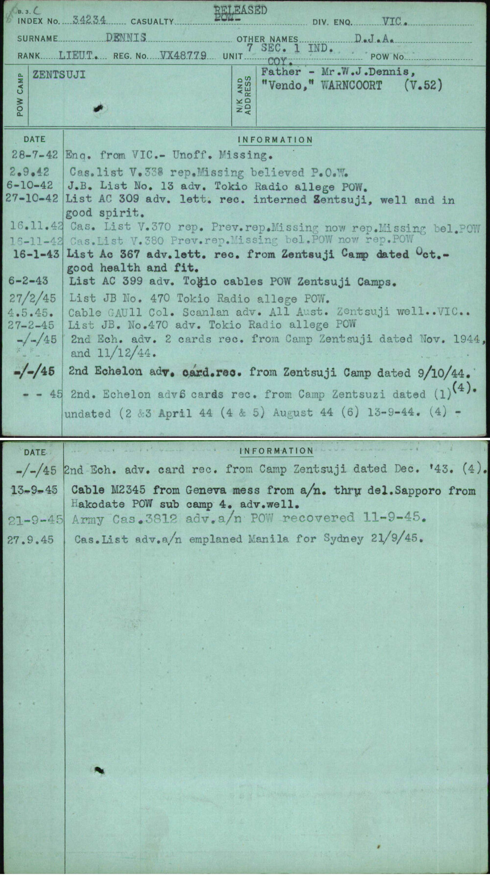 Dennis, D J A, VX48779