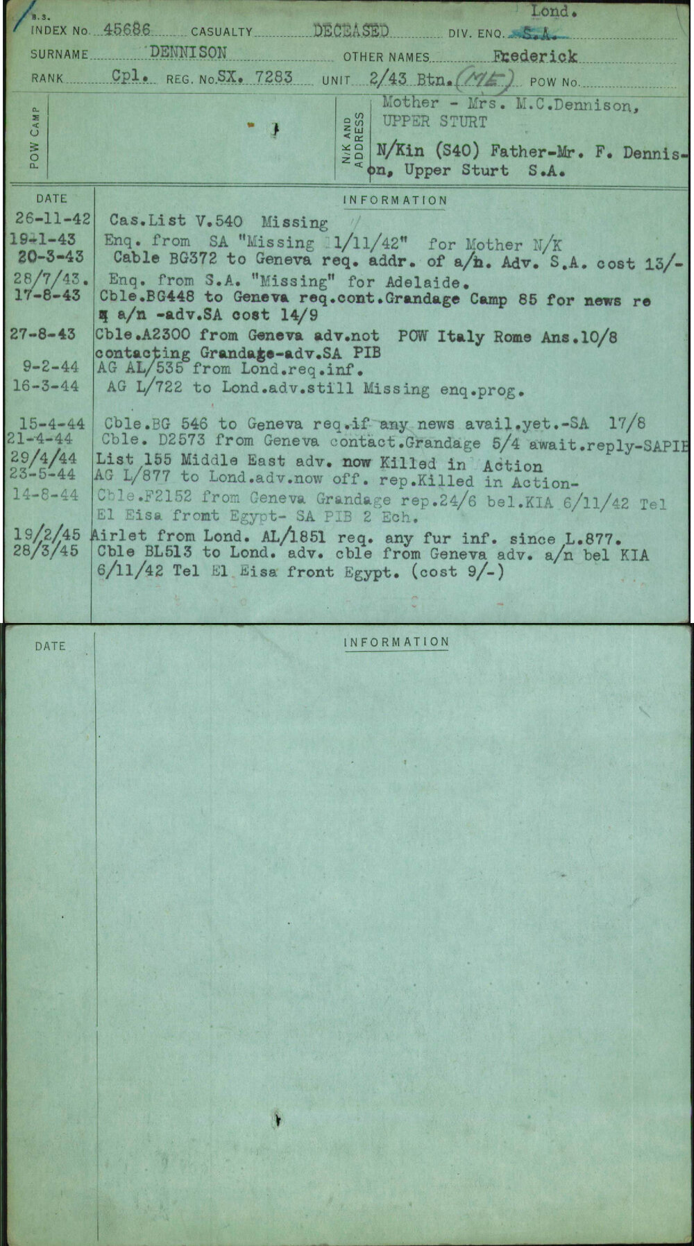 Dennison, Frederick, SX7283