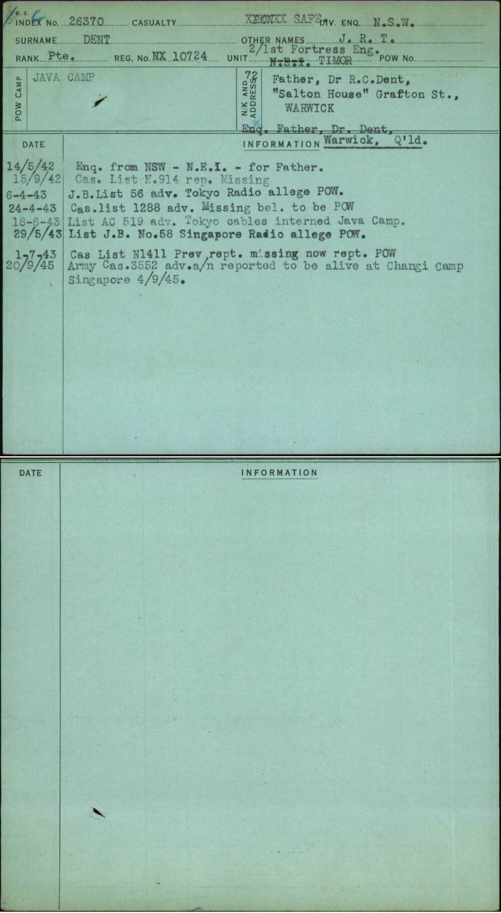 Dent, J R T, NX10724