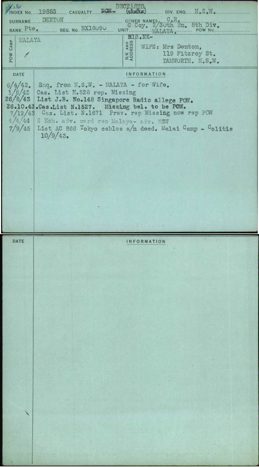 Denton, C R, NX16090