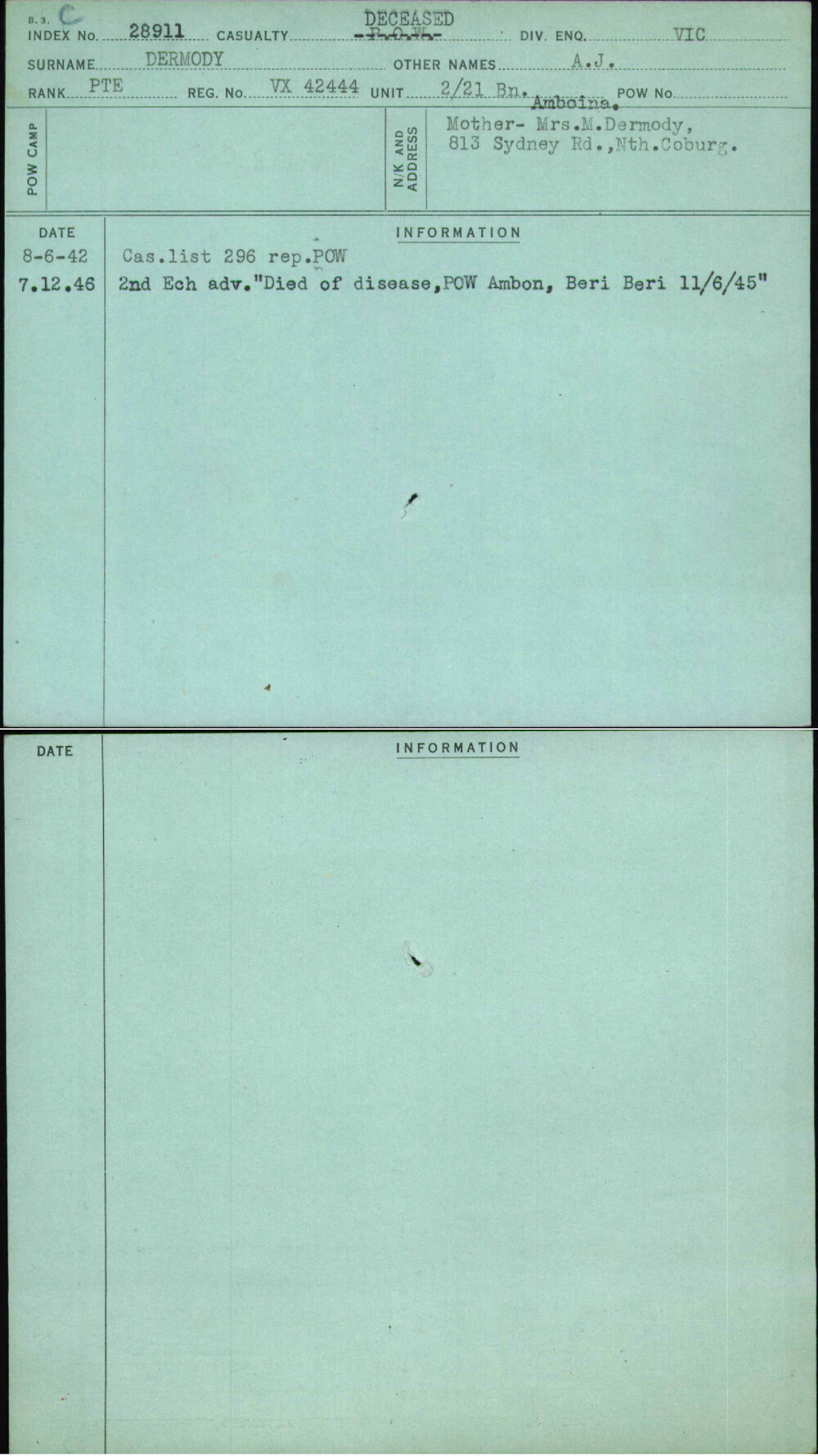 Dermody, A J, VX42444