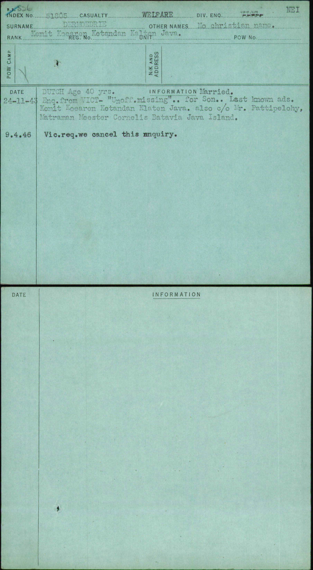 Dermoedrie, [No Given Name], [No Service Number]