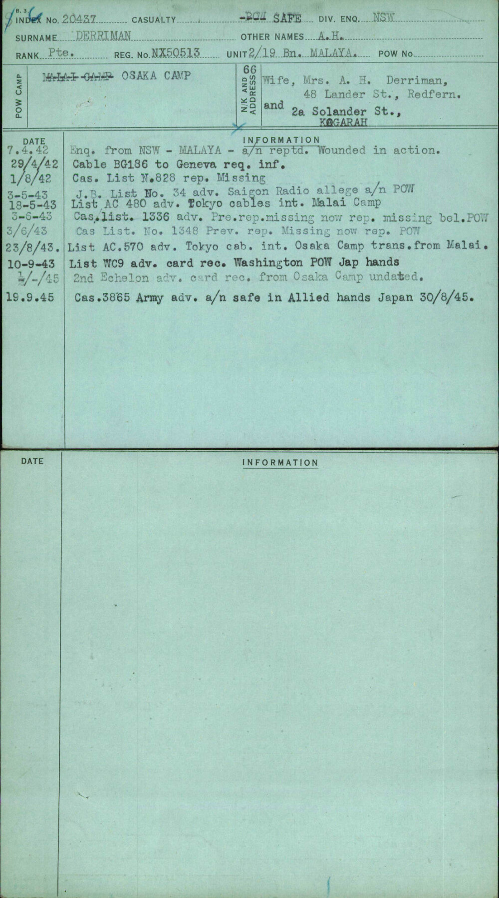 Derriman, A H, NX50513