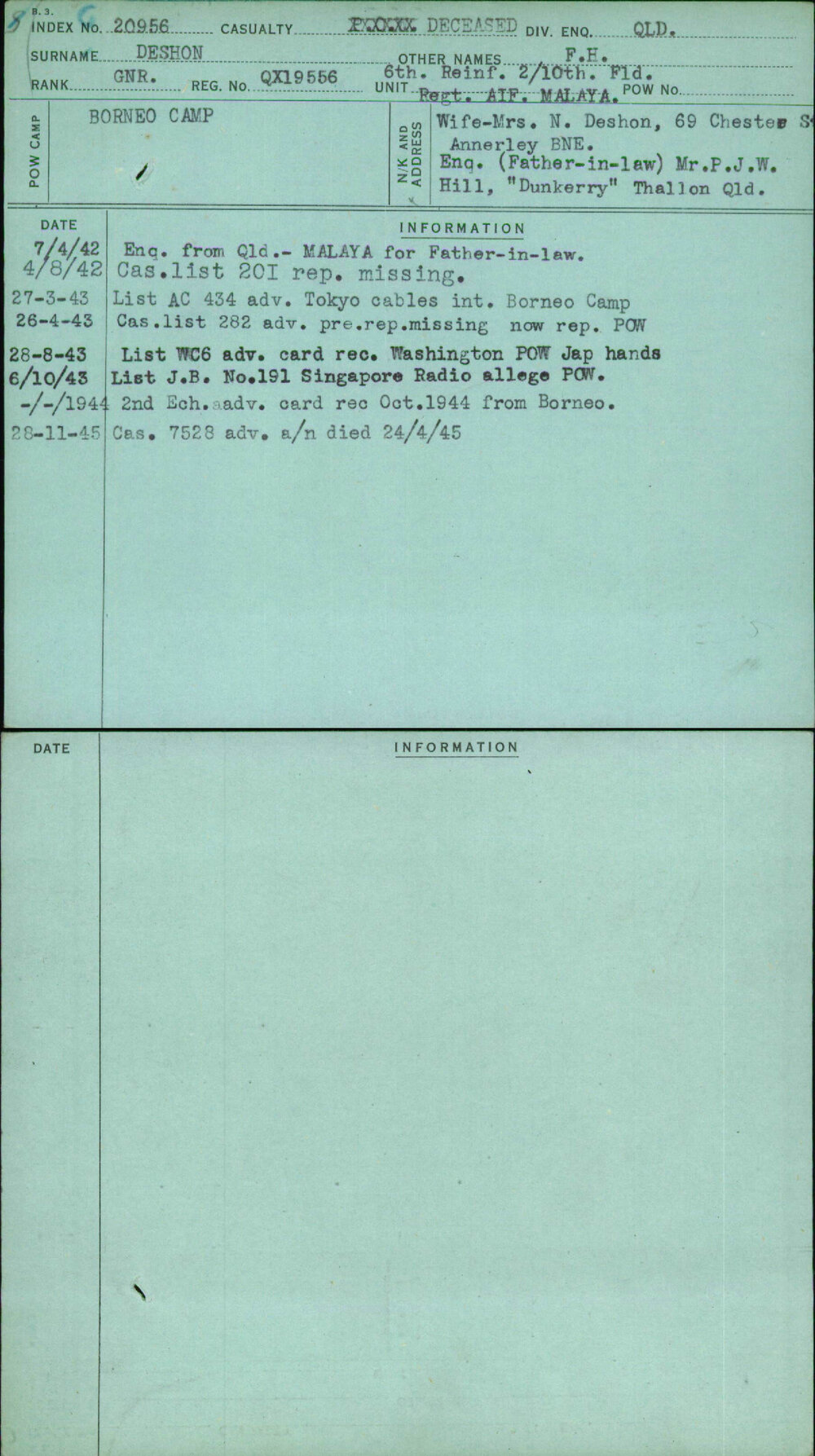 Deshon, F H, QX19556