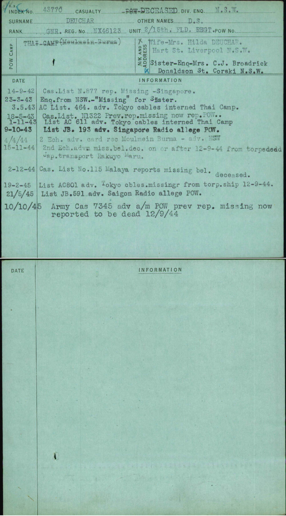 Deuchar, D S, NX46123