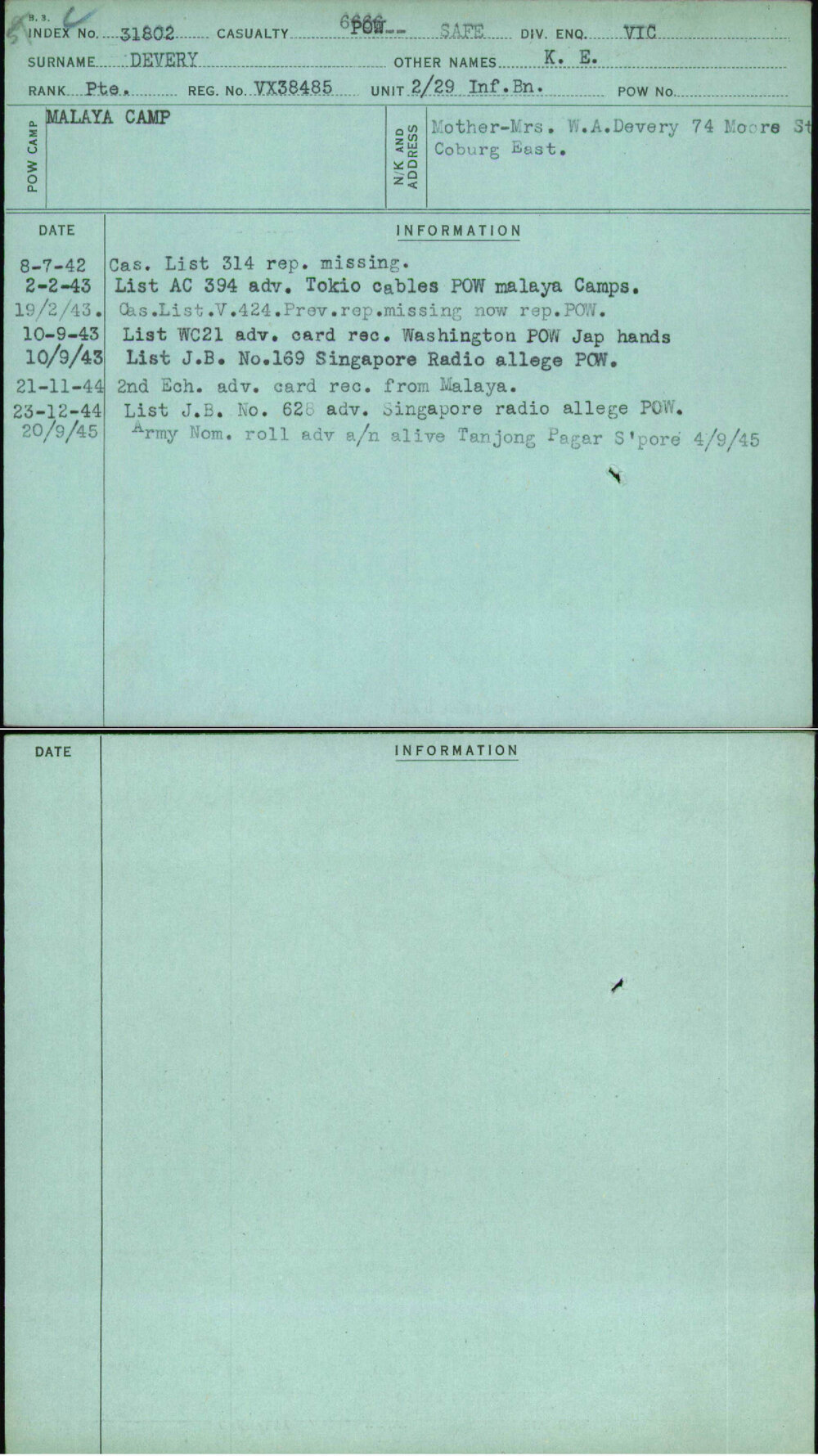 Devery, K E, VX38485