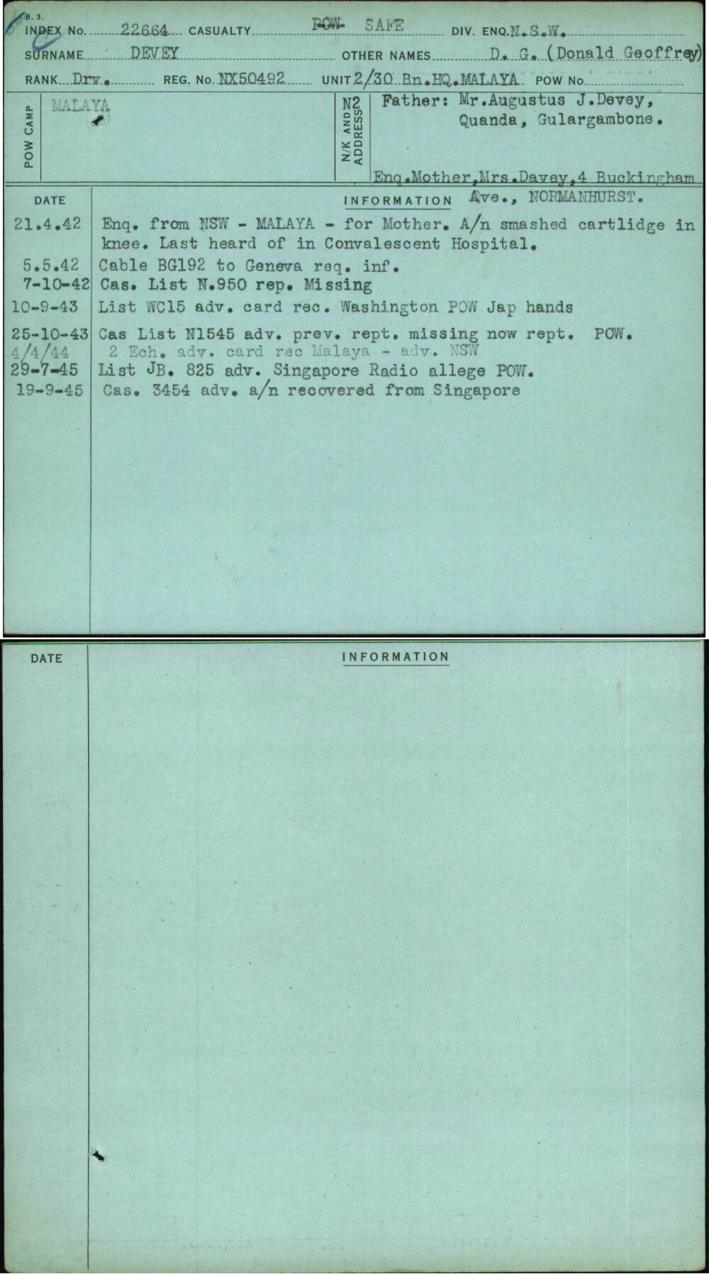Devey, D G (Donald Geoffrey), NX50492