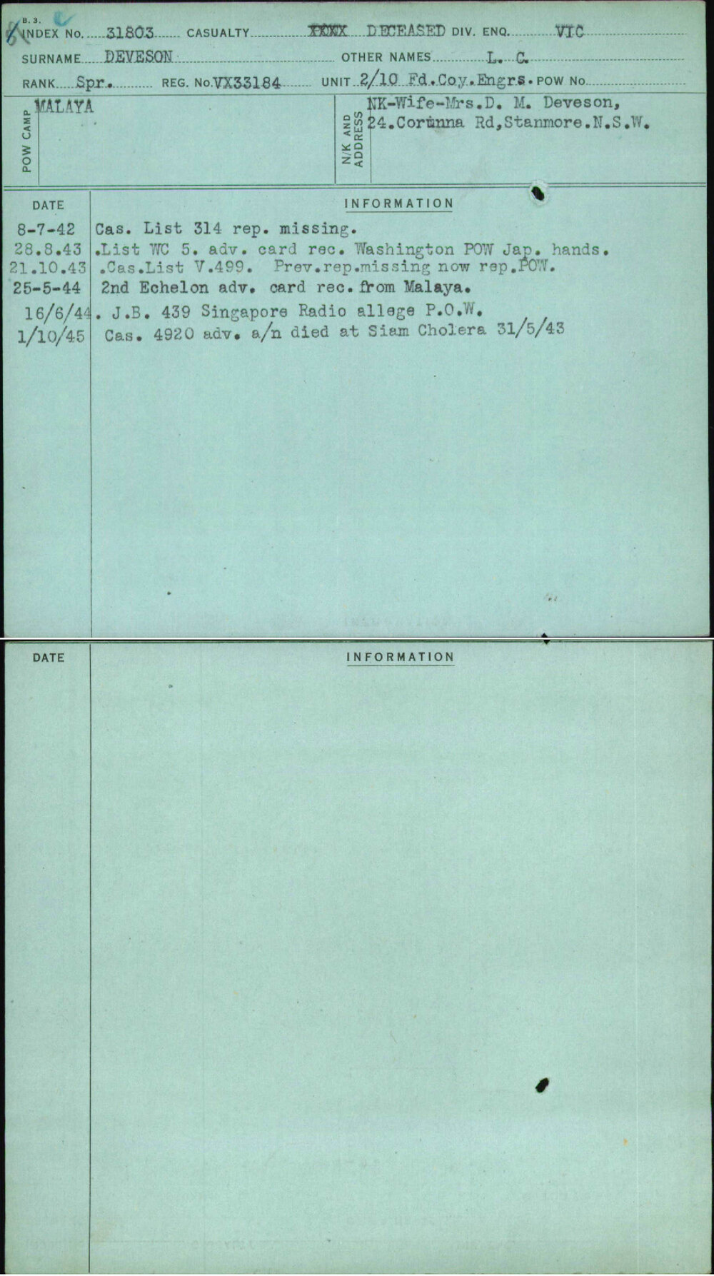 Deveson, L C, VX33184