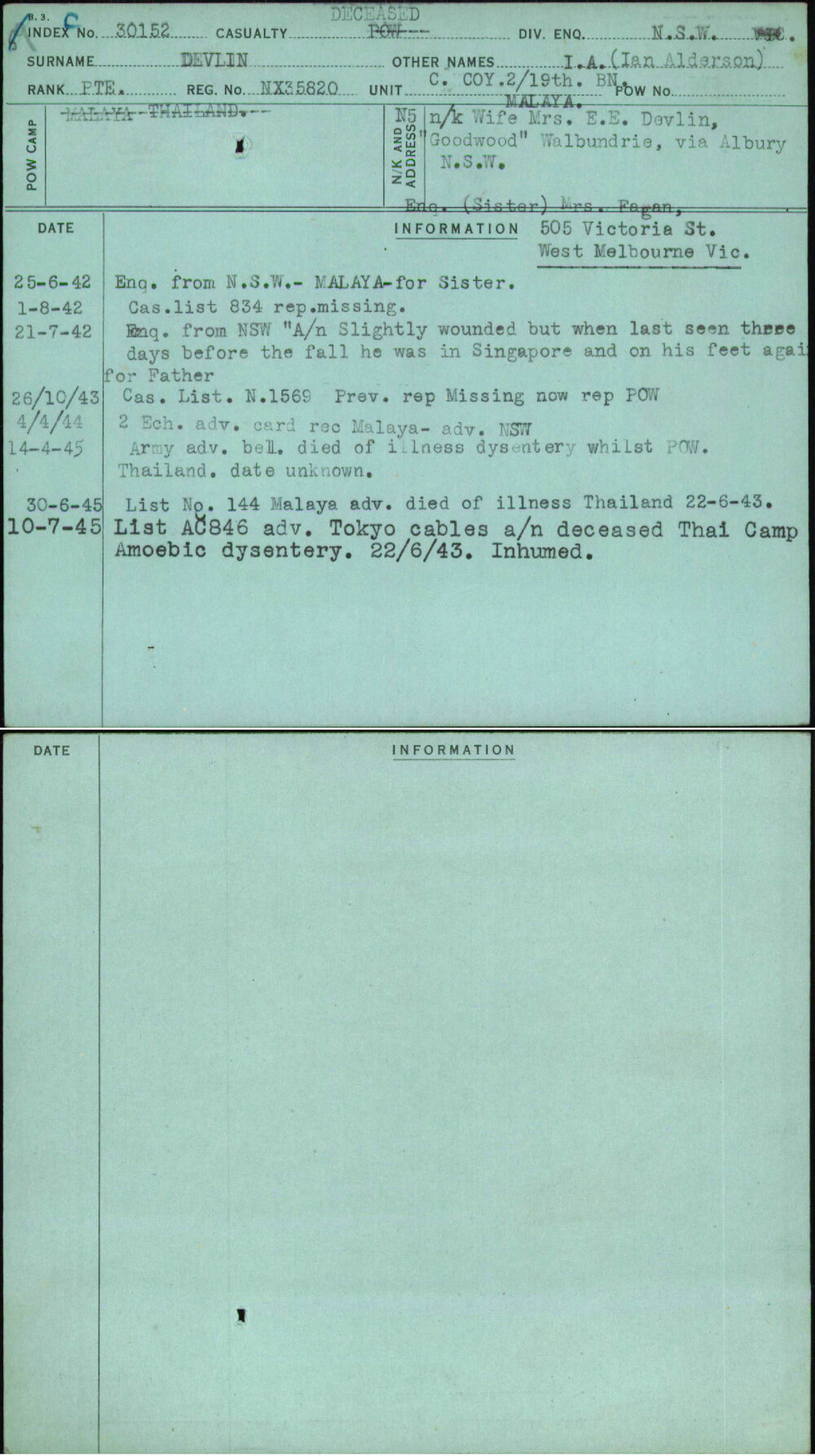 Devlin, I A (Ian Alderson), NX35820