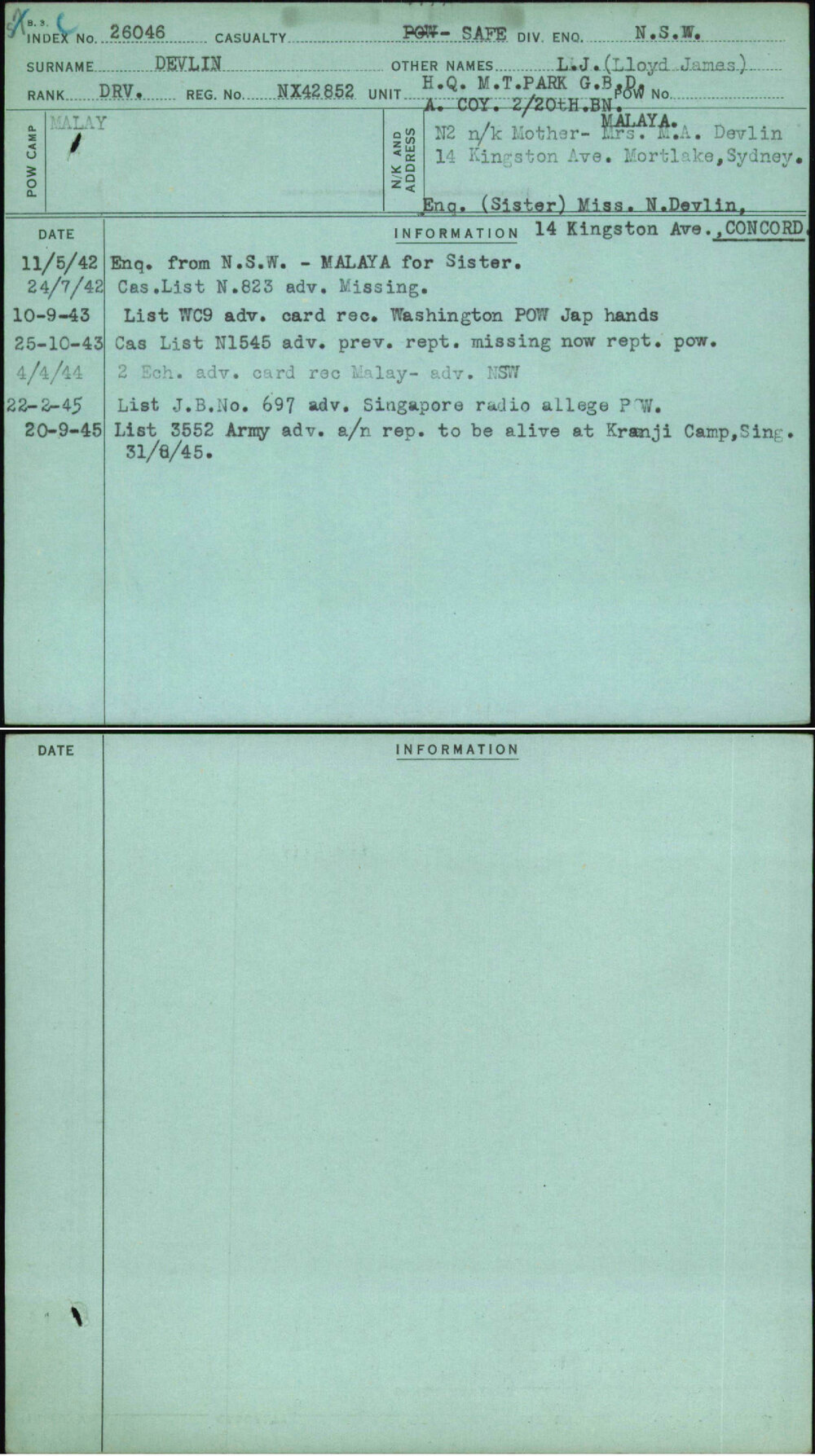 Devlin, L J (Lloyd James), NX42852