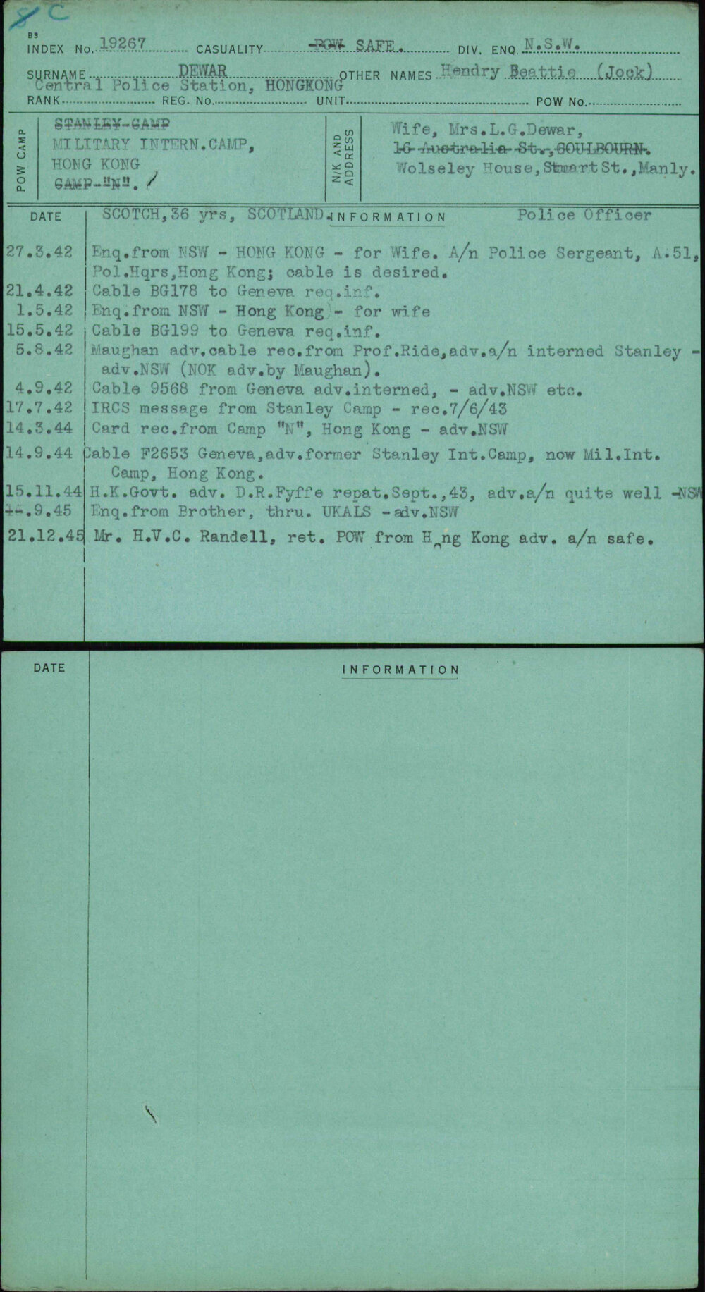 Dewar, Hendry Beattie (Jock), [No Service Number]