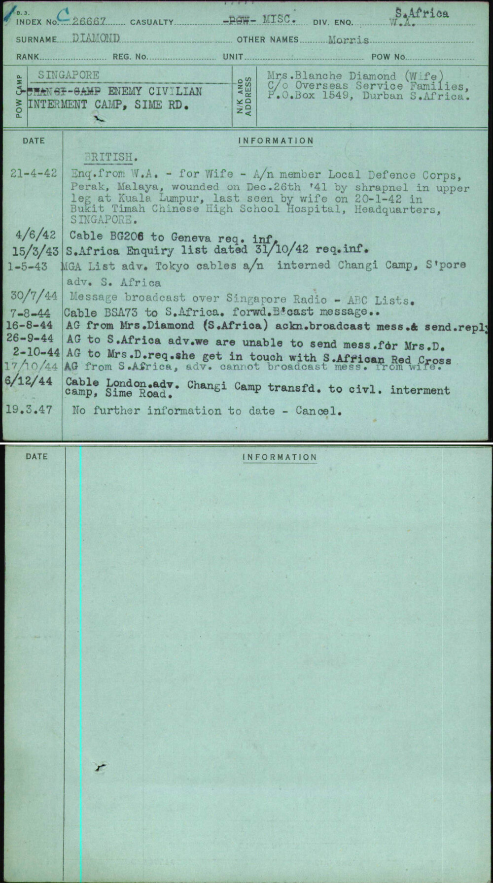 Diamond, Morris, [No Service Number]