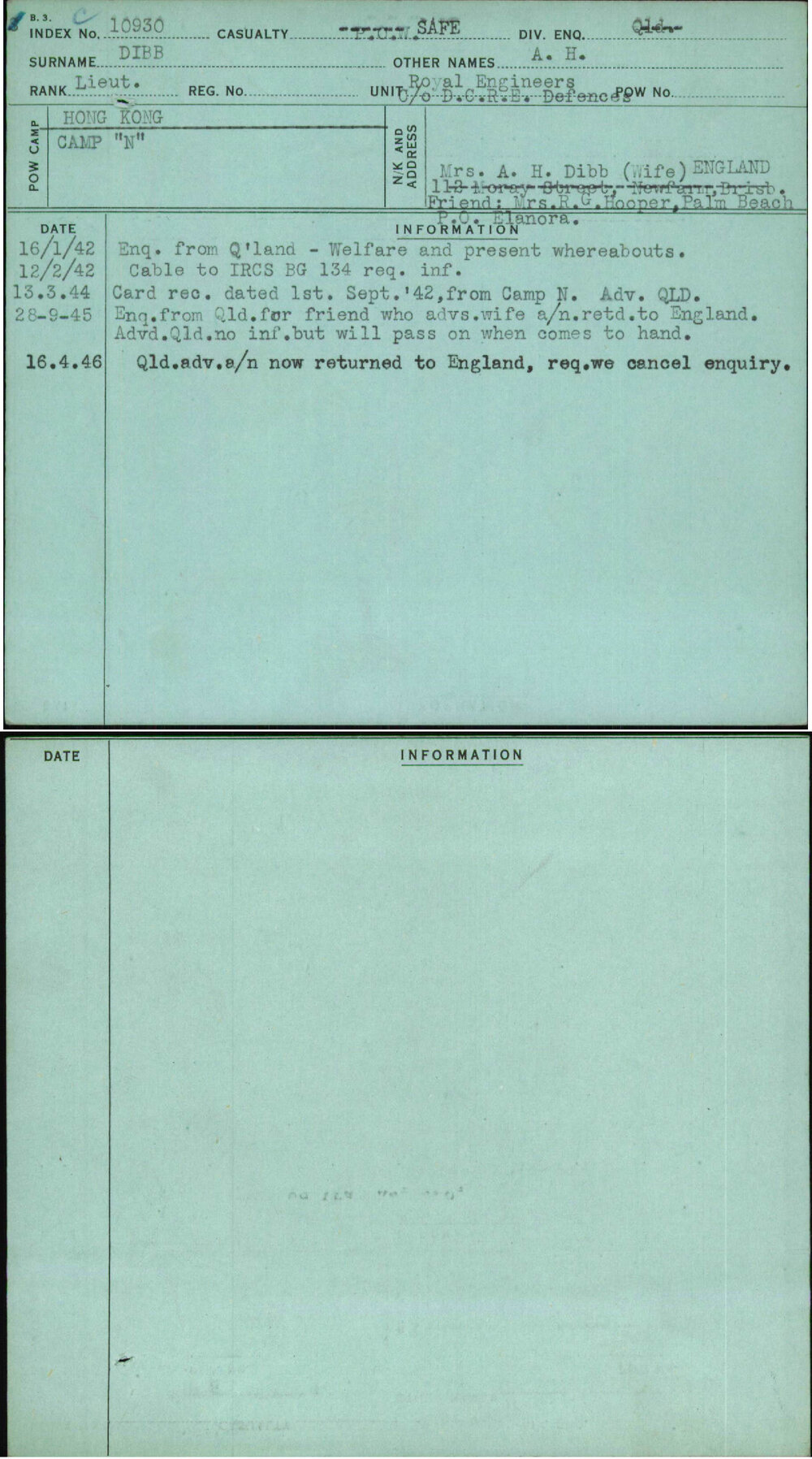 Dibb, A H, [No Service Number]