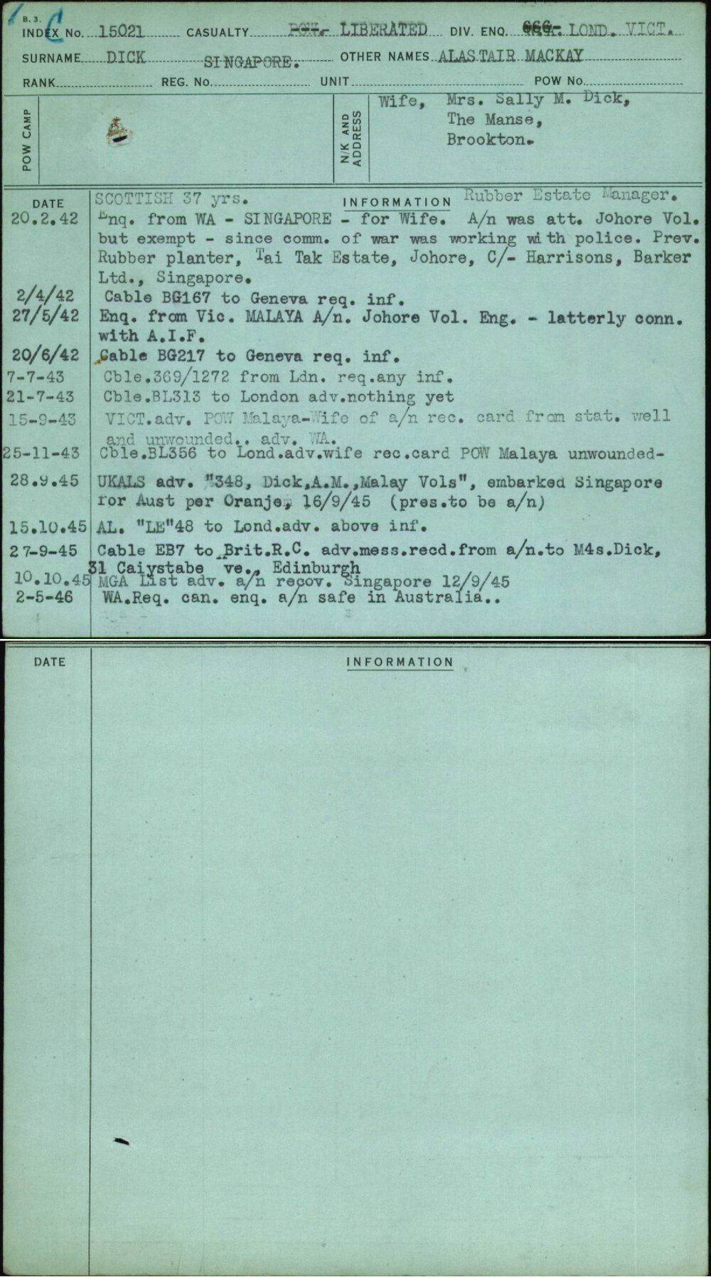 Dick, Alastair Mackay, [No Service Number]