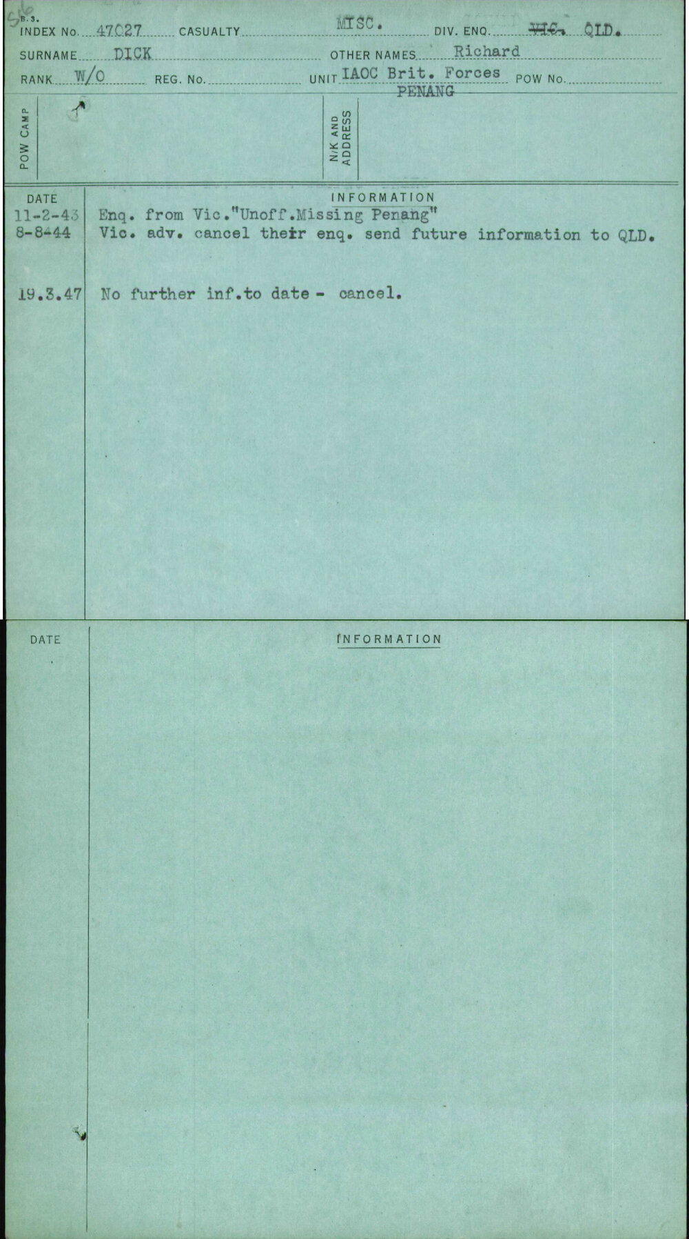 Dick, Richard, [No Service Number]
