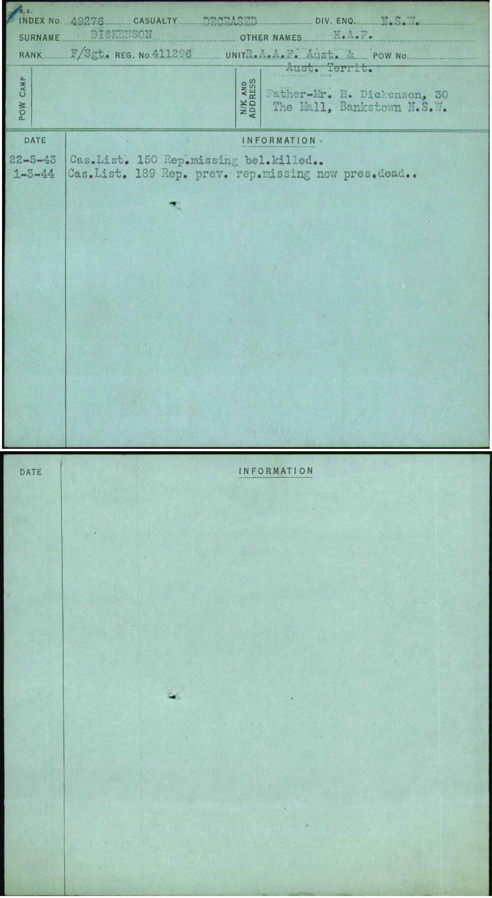 Dickenson, H A F, 411296