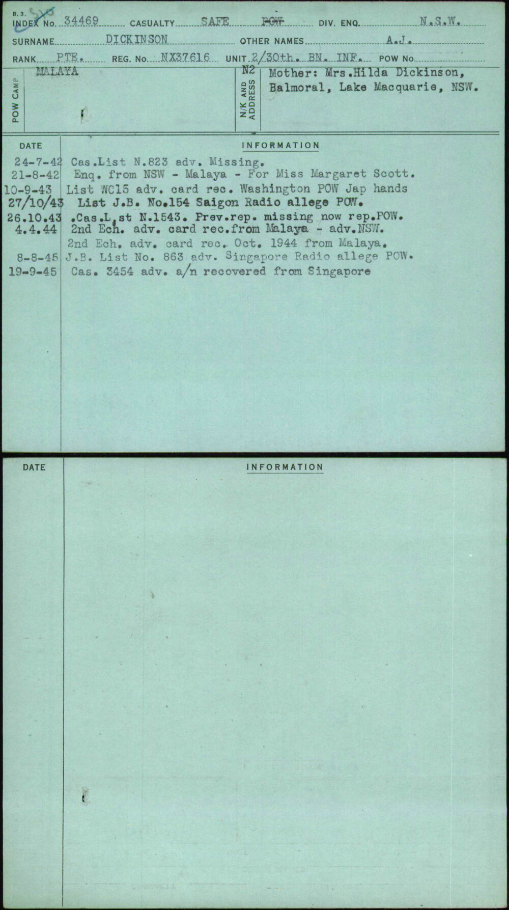 Dickinson, A J, NX37616