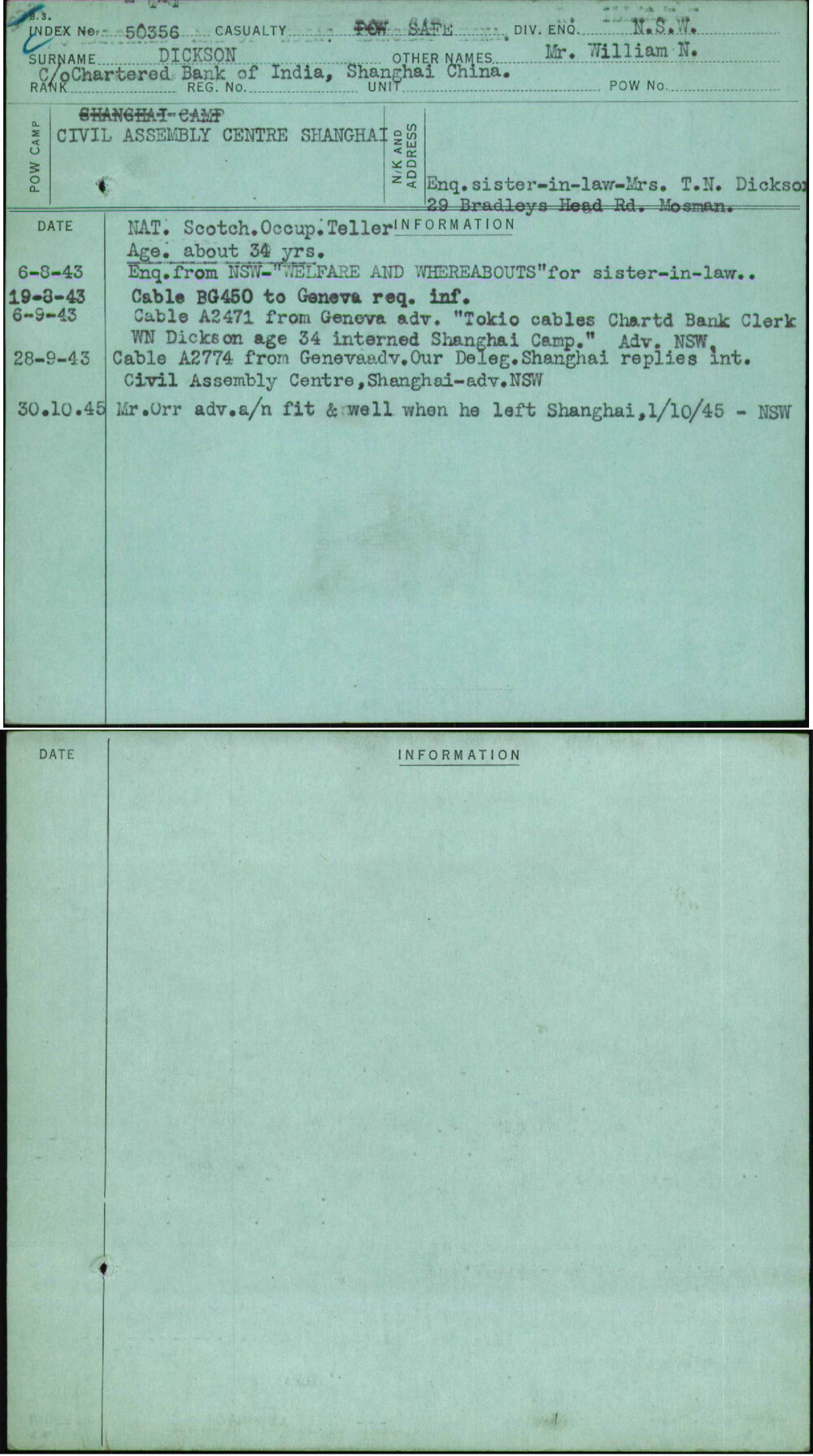 Dickson, Mr William N, [No Service Number]