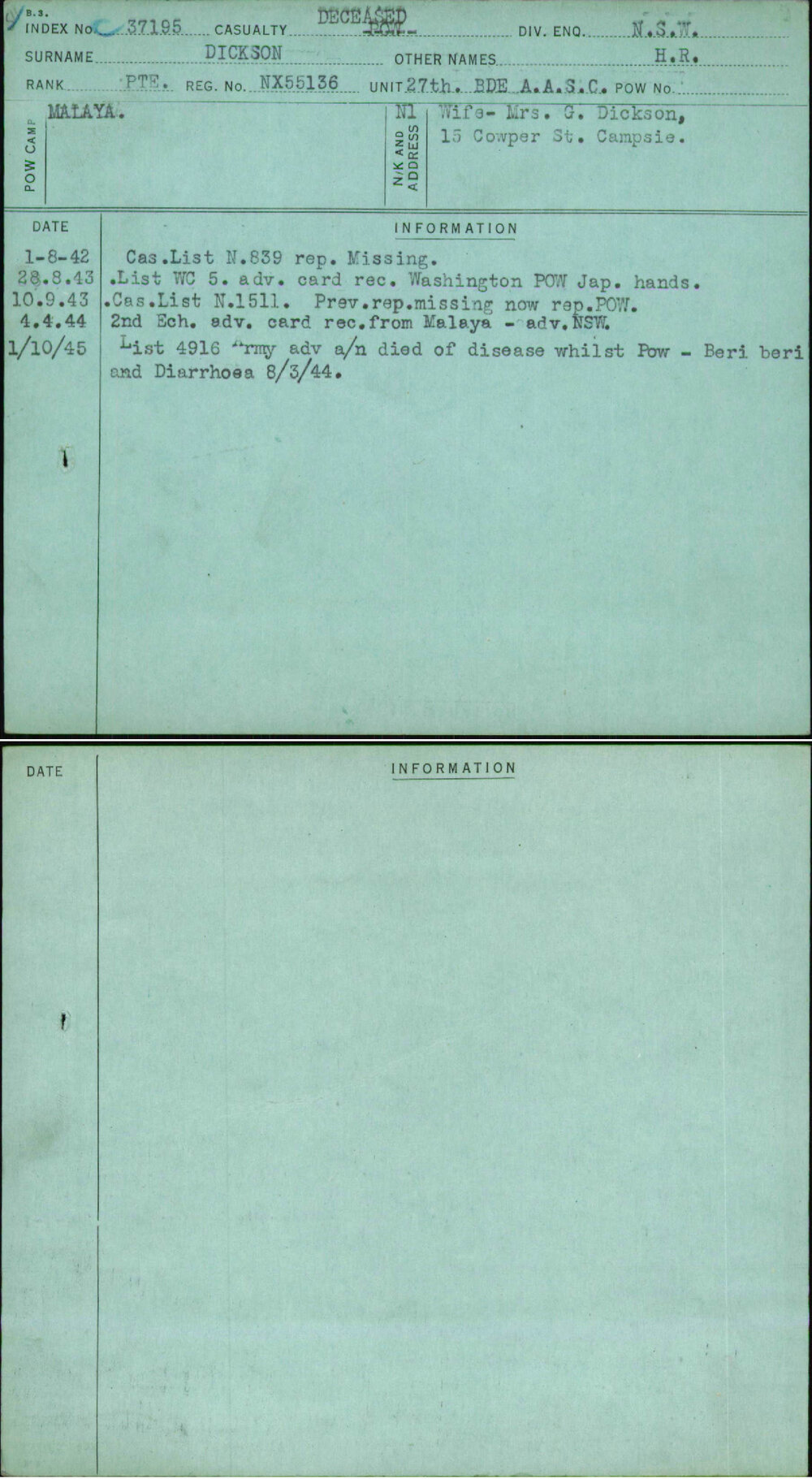 Dickson, H R, NX55136