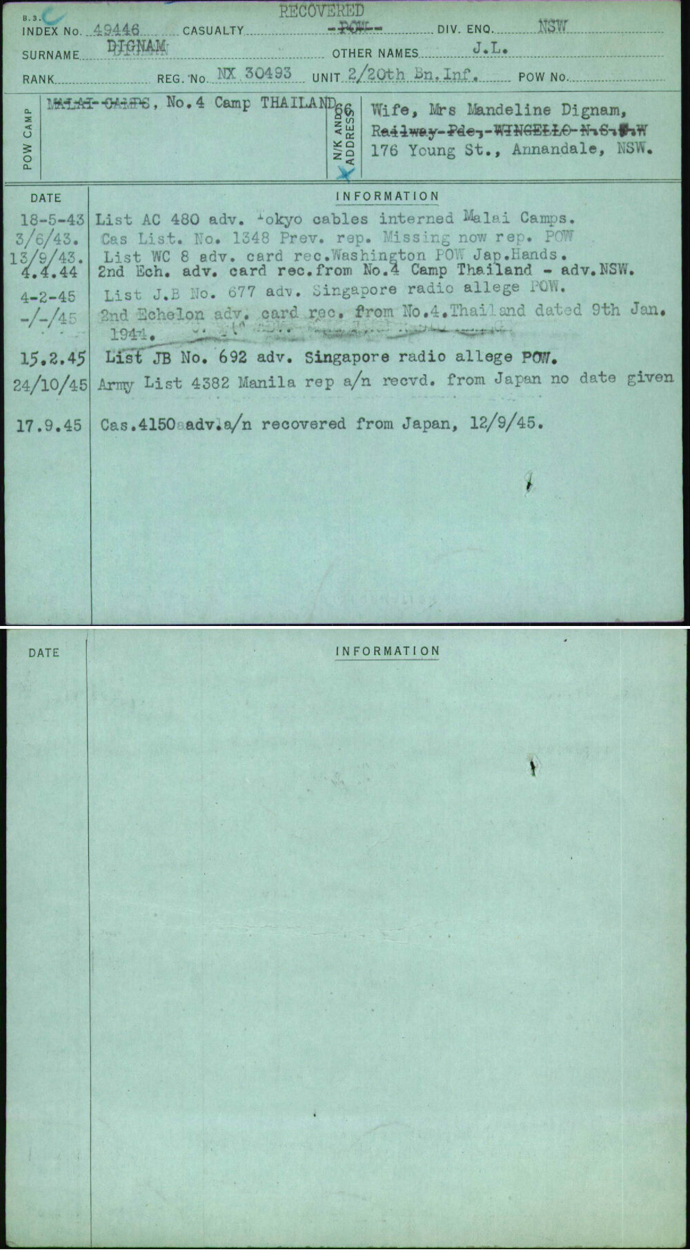 Dignam, J L, NX30493