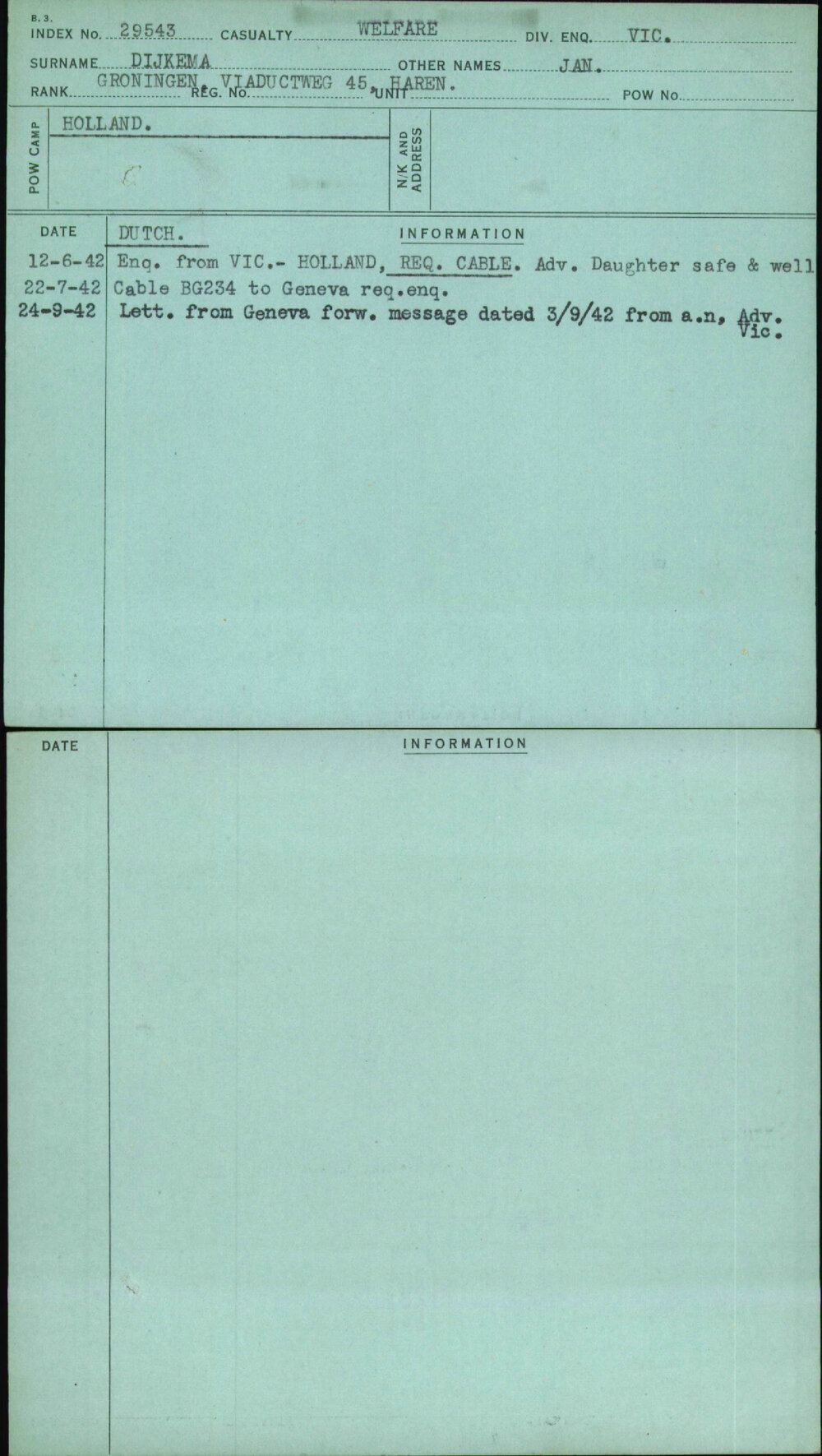 Dijkema, Jan, [No Service Number]