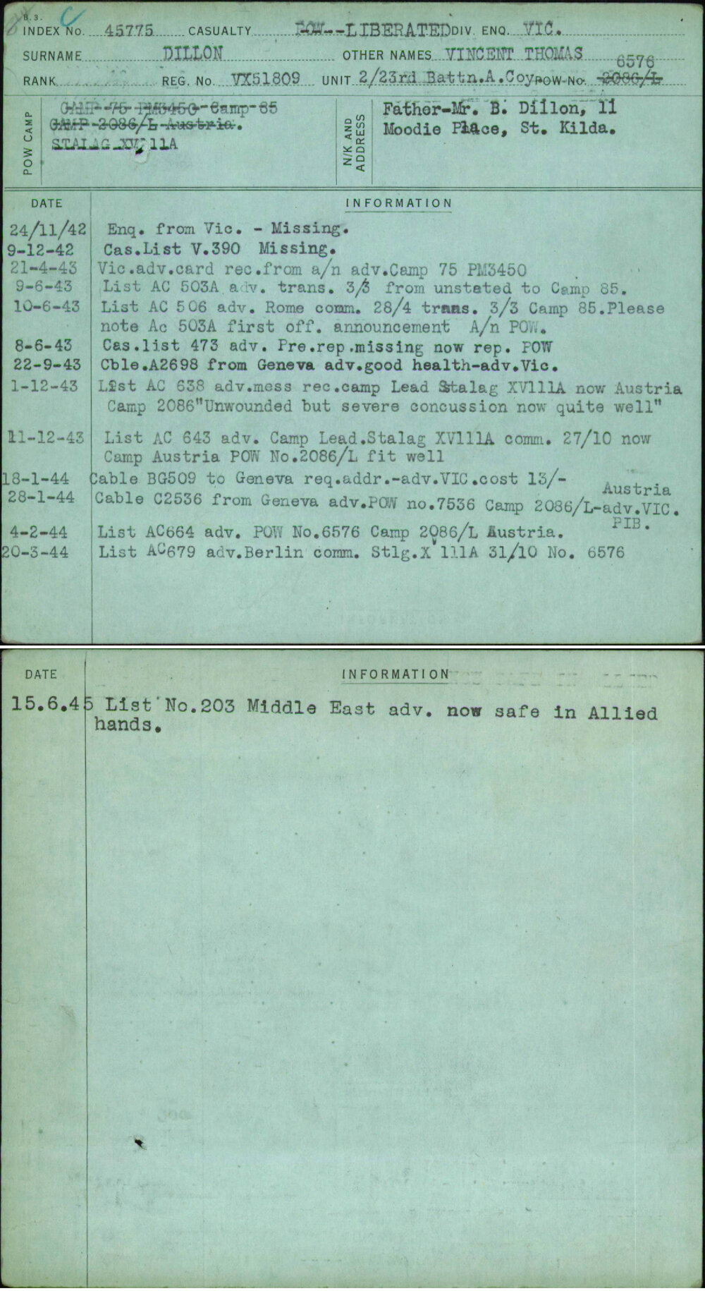 Dillon, Vincent Thomas, VX51809