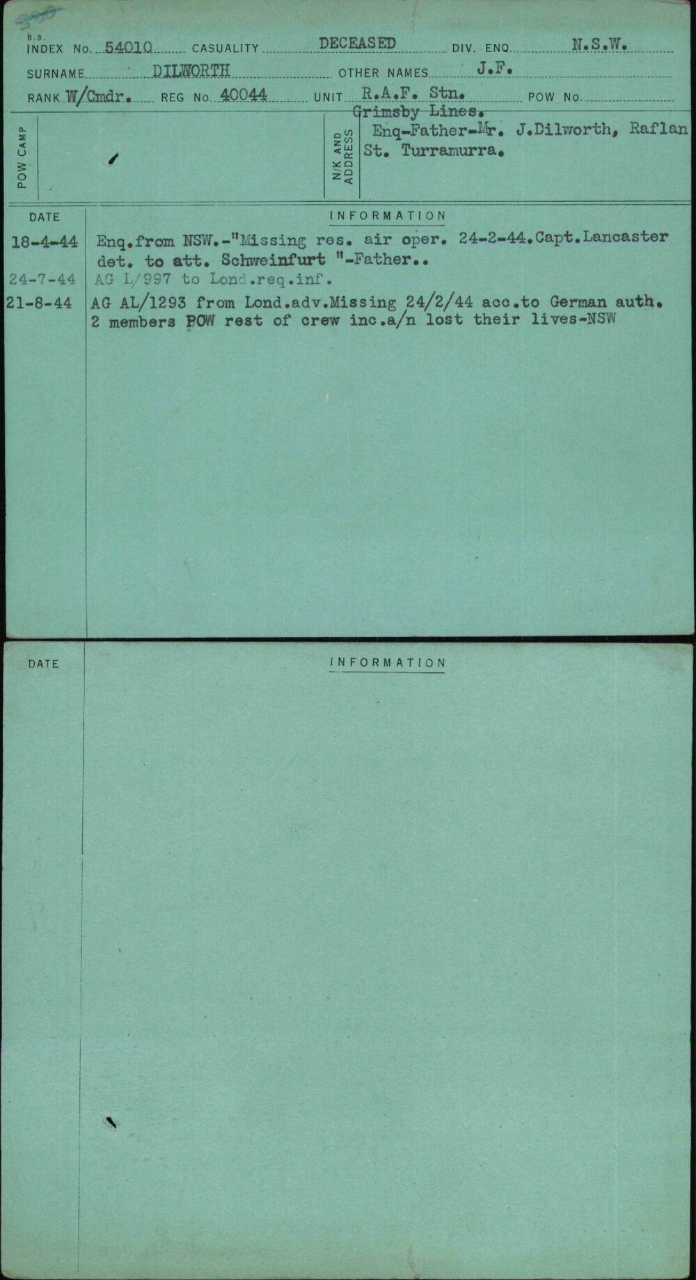 Dilworth, J F, 40044