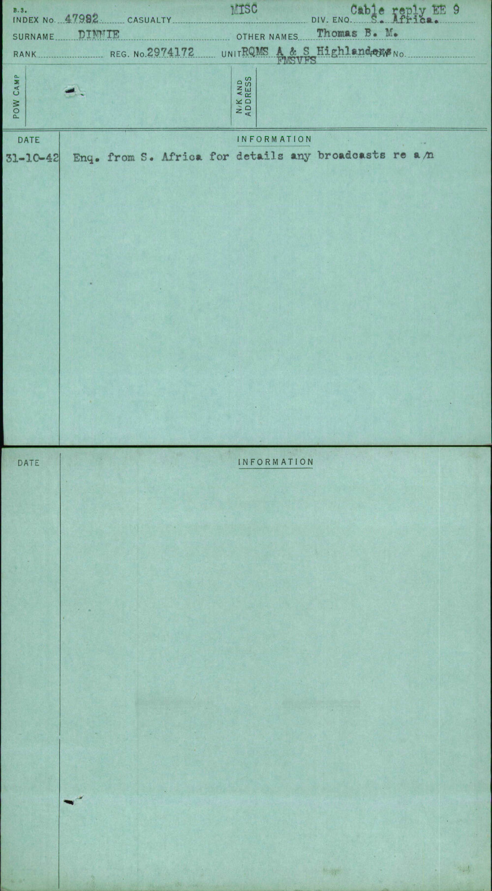 Dinnie, Thomas B M, 2974172