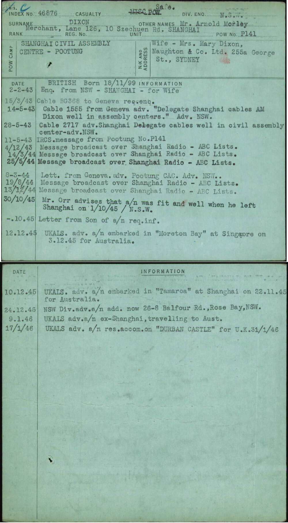 Dixon, Mr Arnold Morley, [No Service Number]
