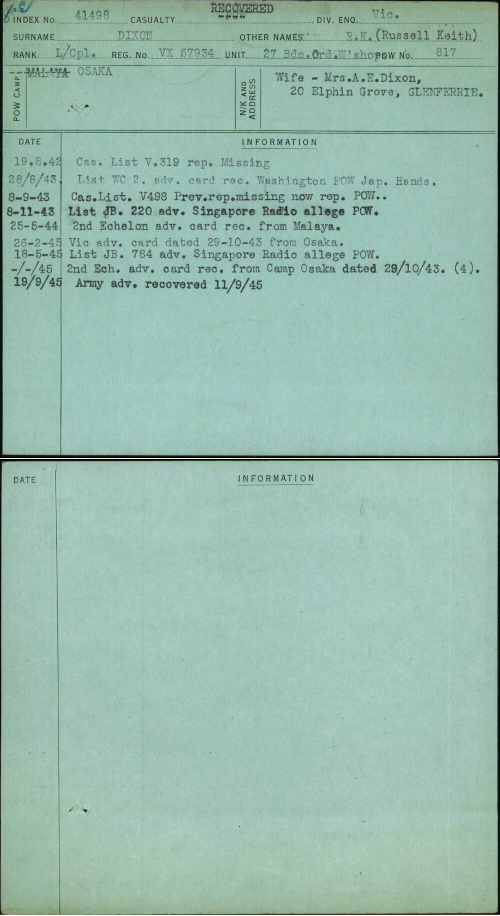 Dixon, R K (Russell Keith), VX57934