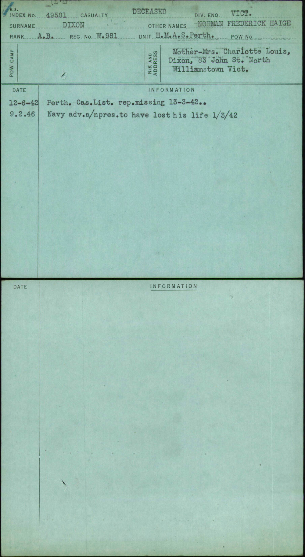 Dixon, Norman Frederick Haige, W981