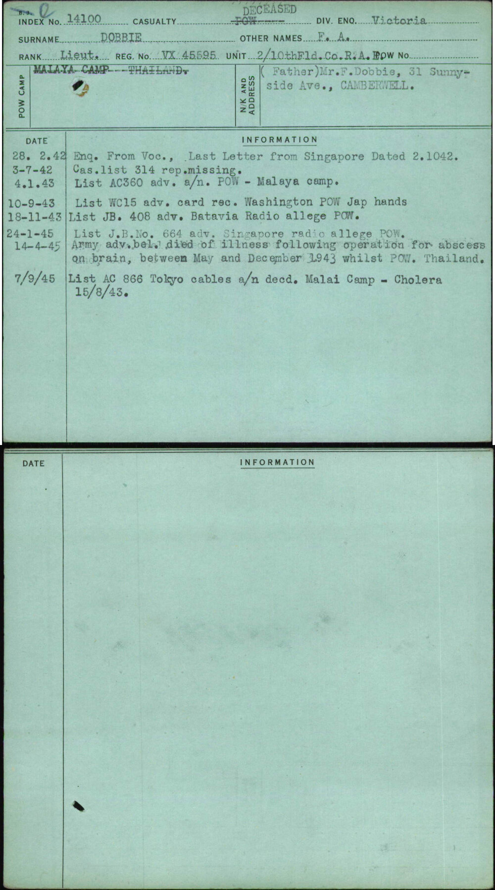 Dobbie, F A, VX45595