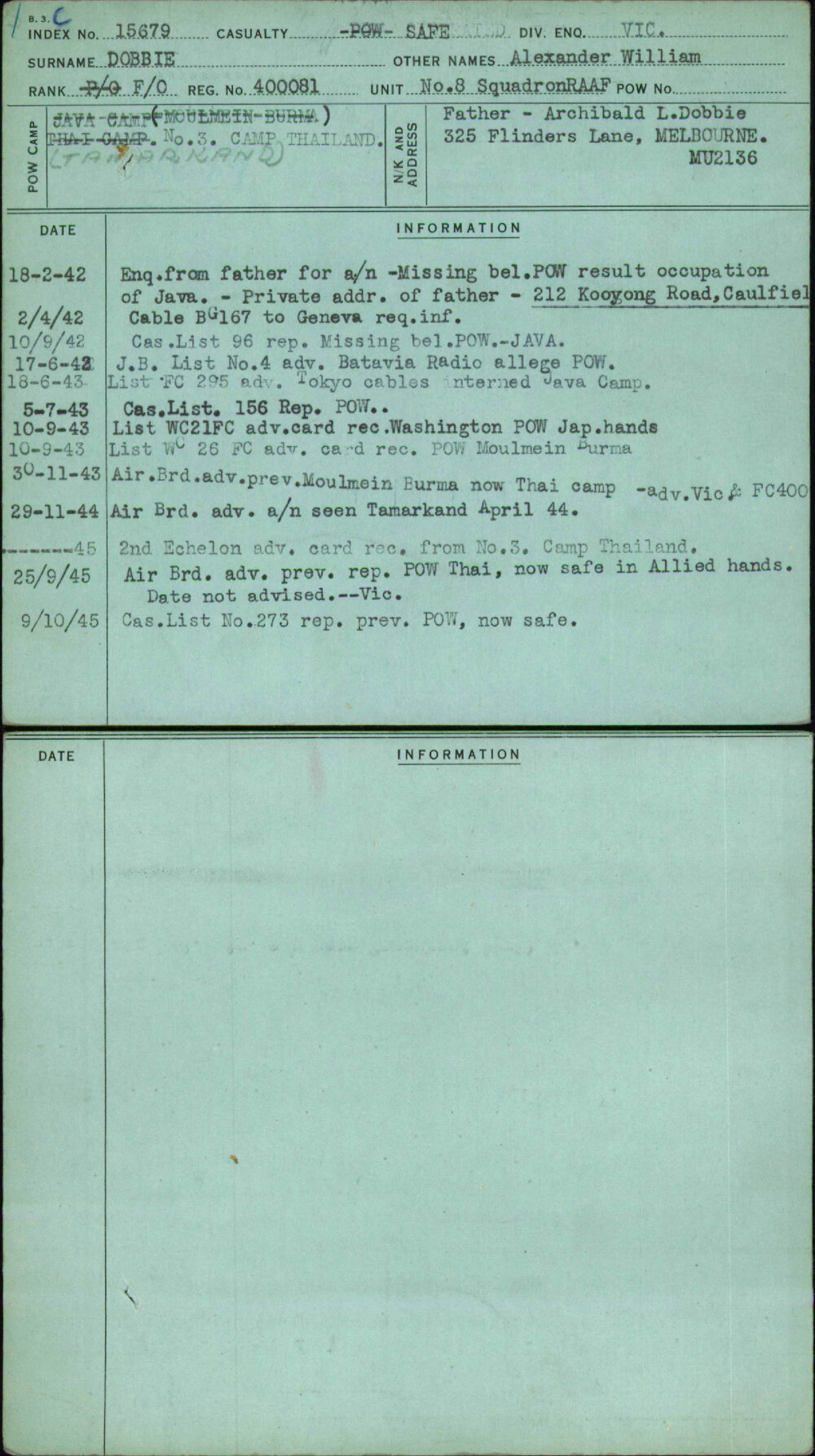 Dobbie, Alexander William, 400081