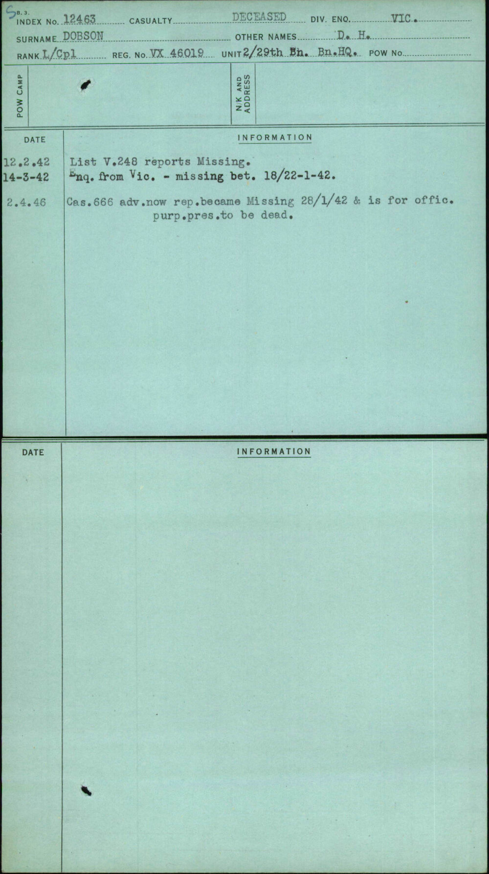 Dobson, D H, VX46019