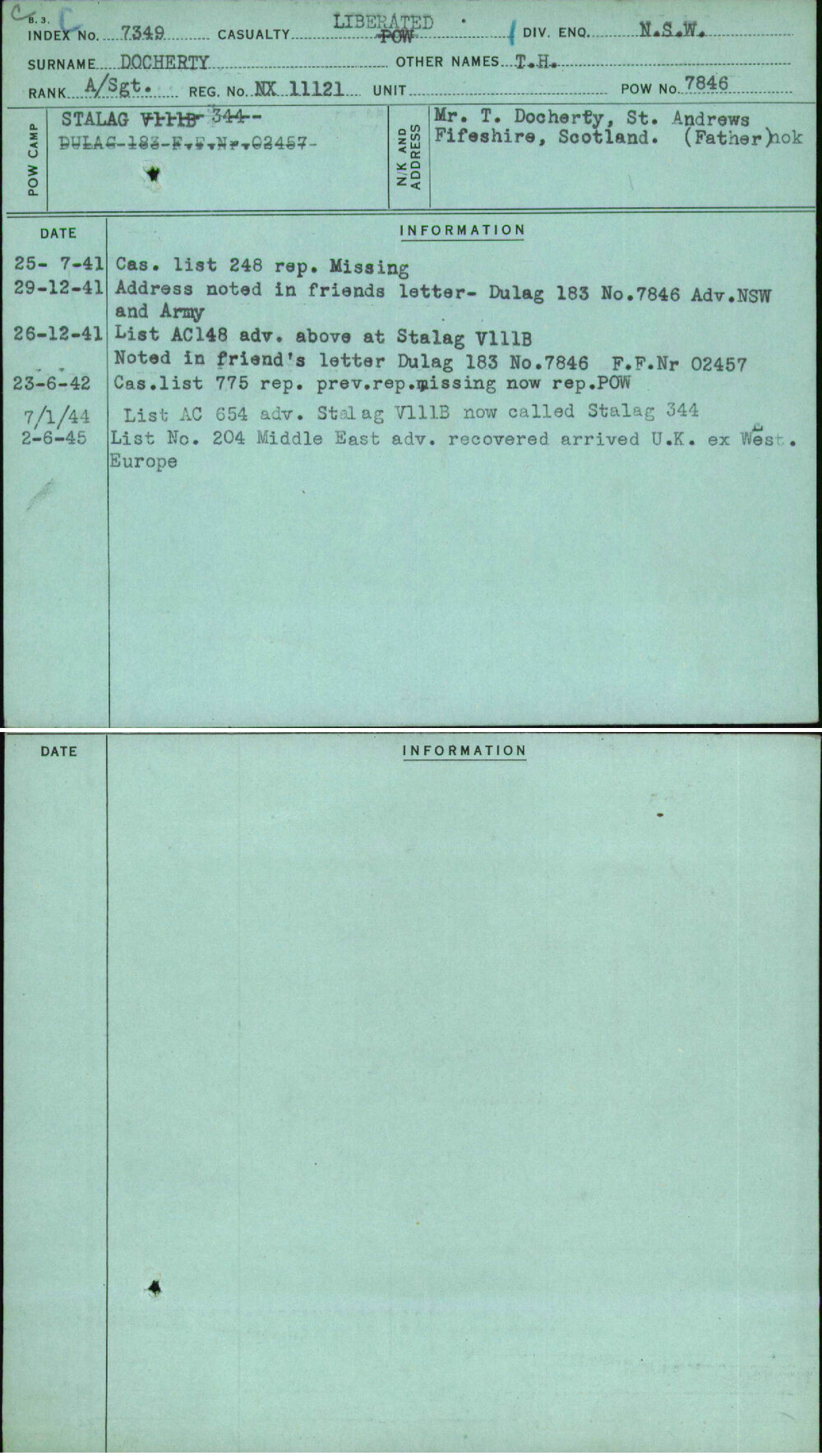 Docherty, T H, NX11121