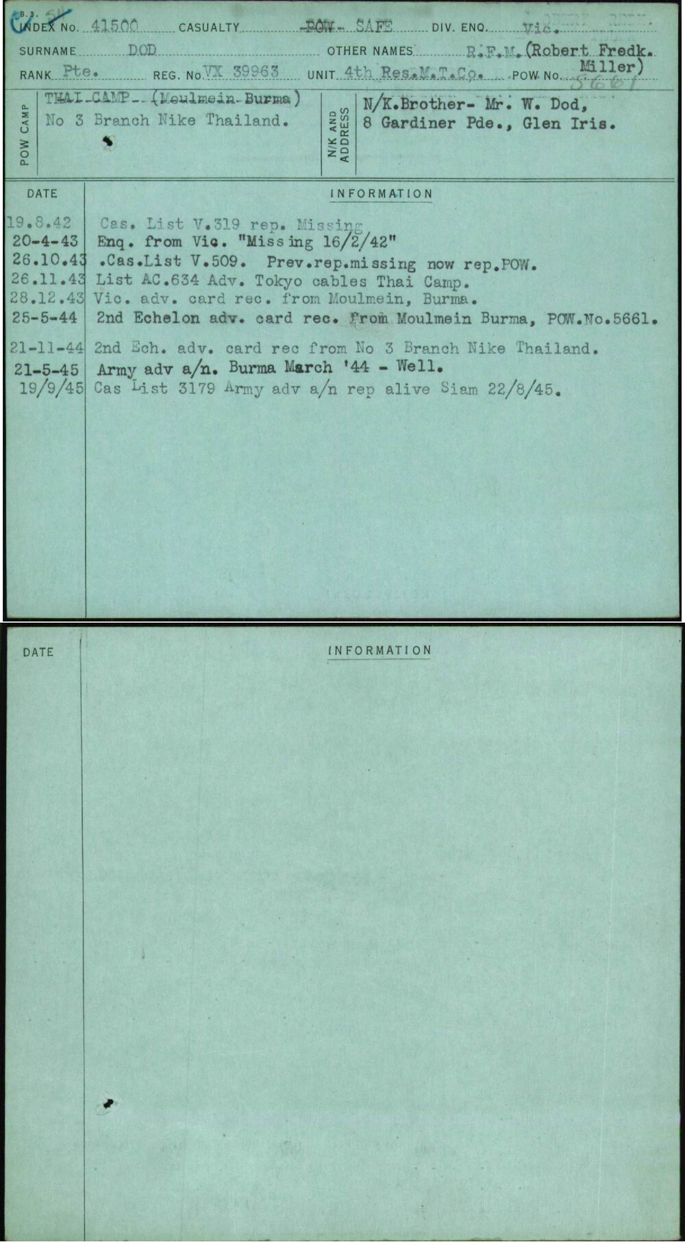 Dod, R F M (Robert Fredk Miller), VX39963