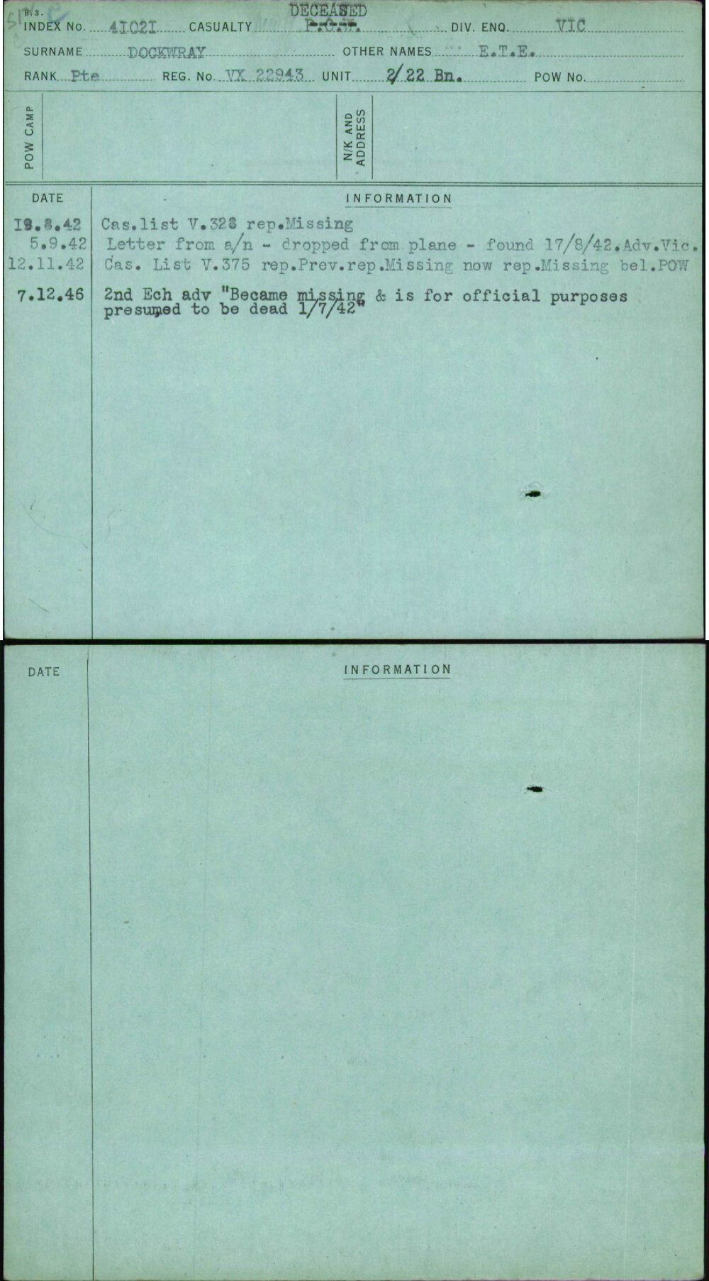 Dockwray, E T E, VX22943