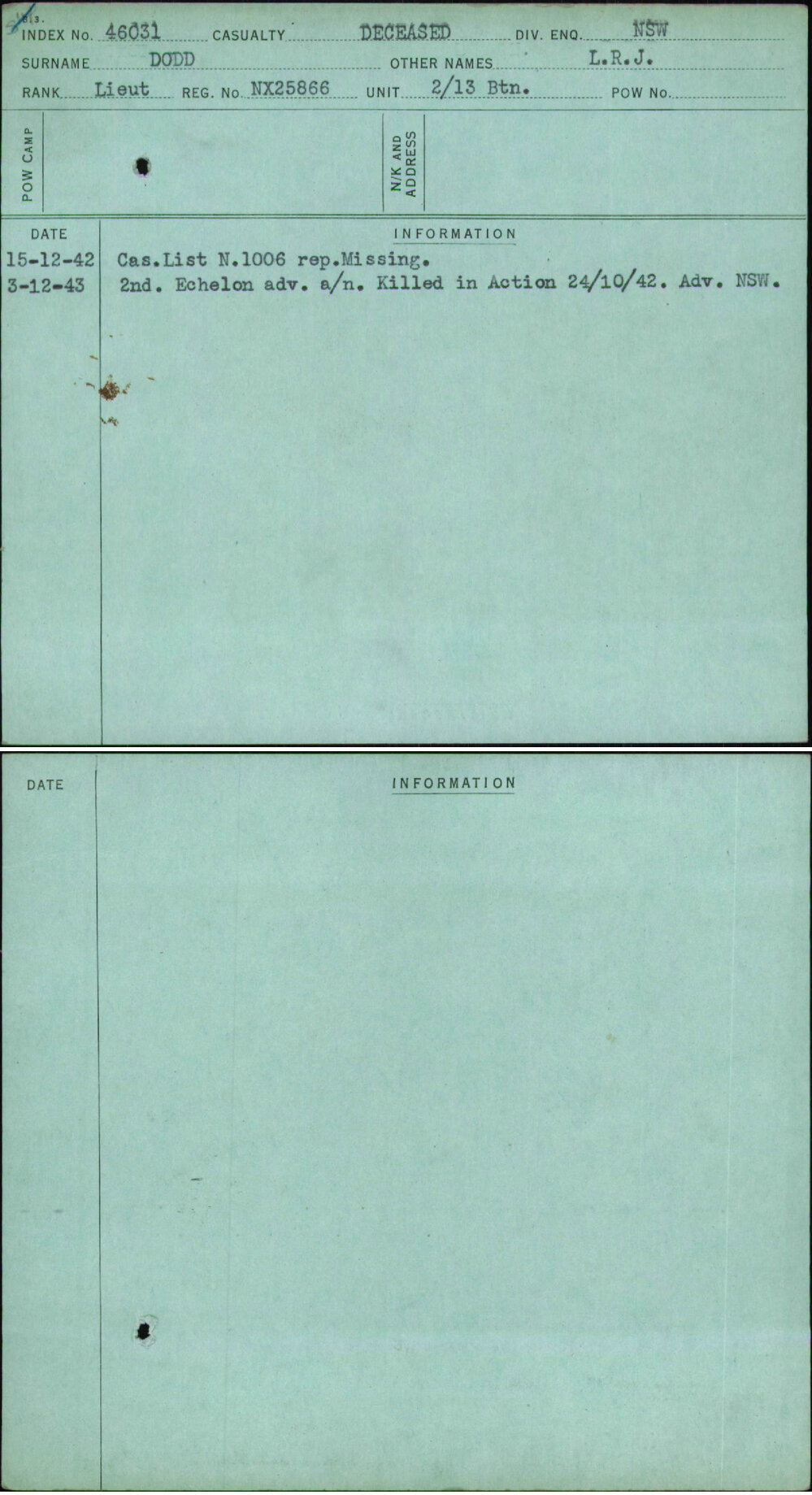 Dodd, L R J, NX25866