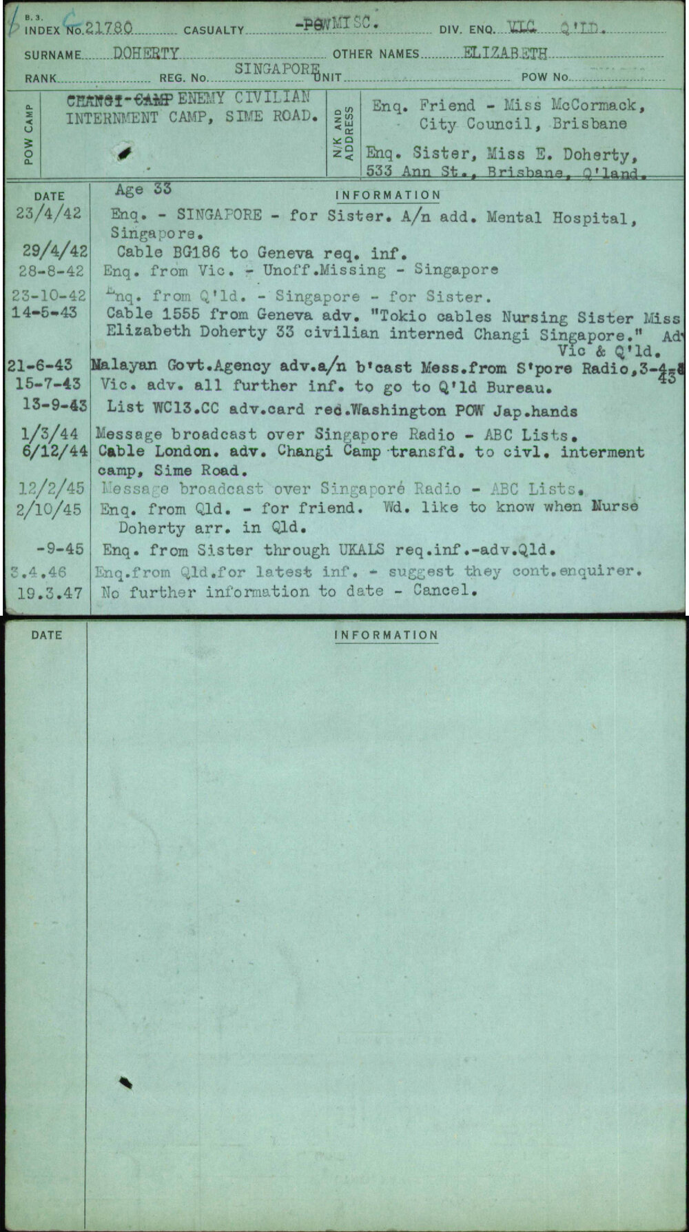 Doherty, Elizabeth, Singapore