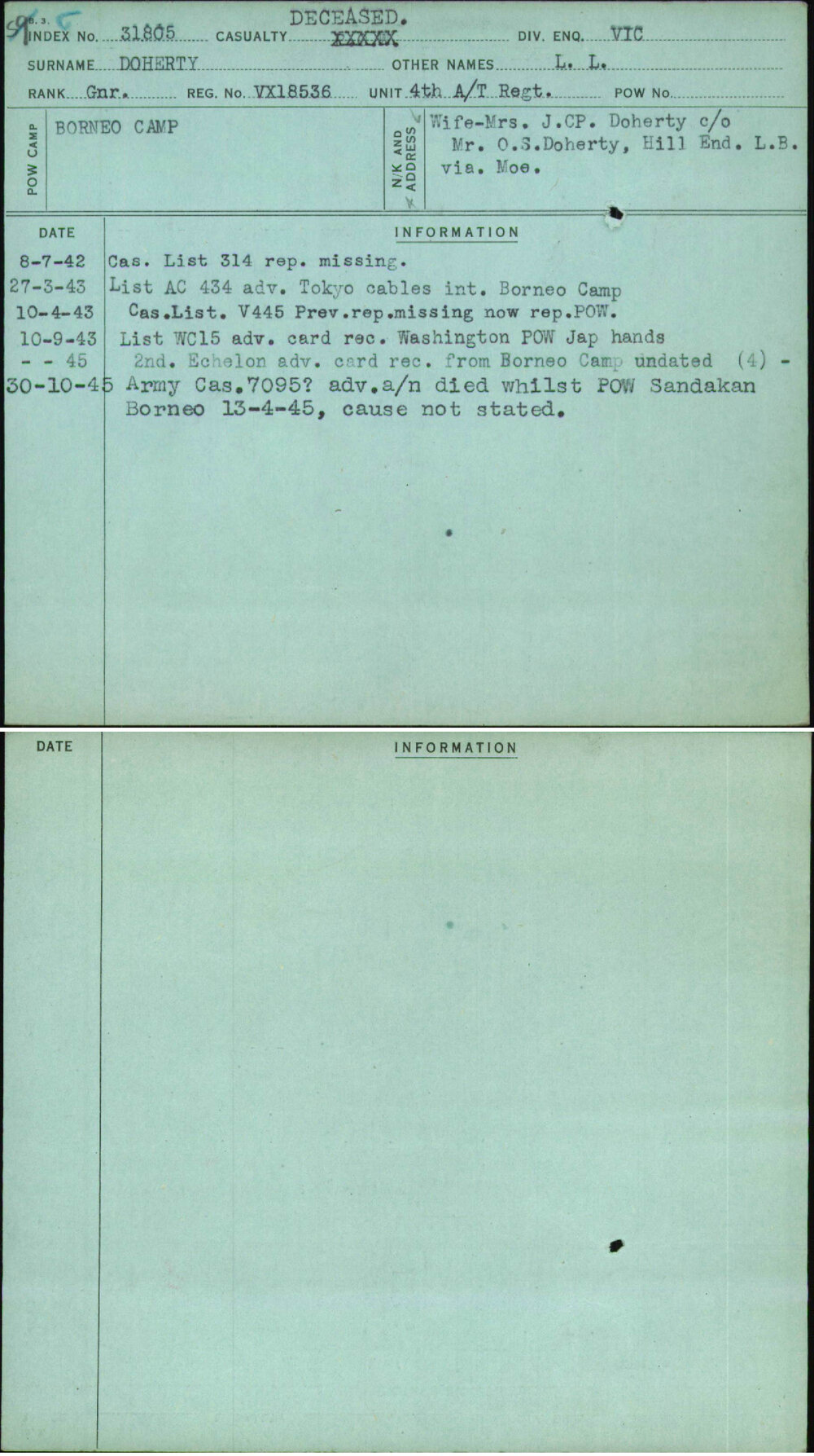 Doherty, L L, VX18536