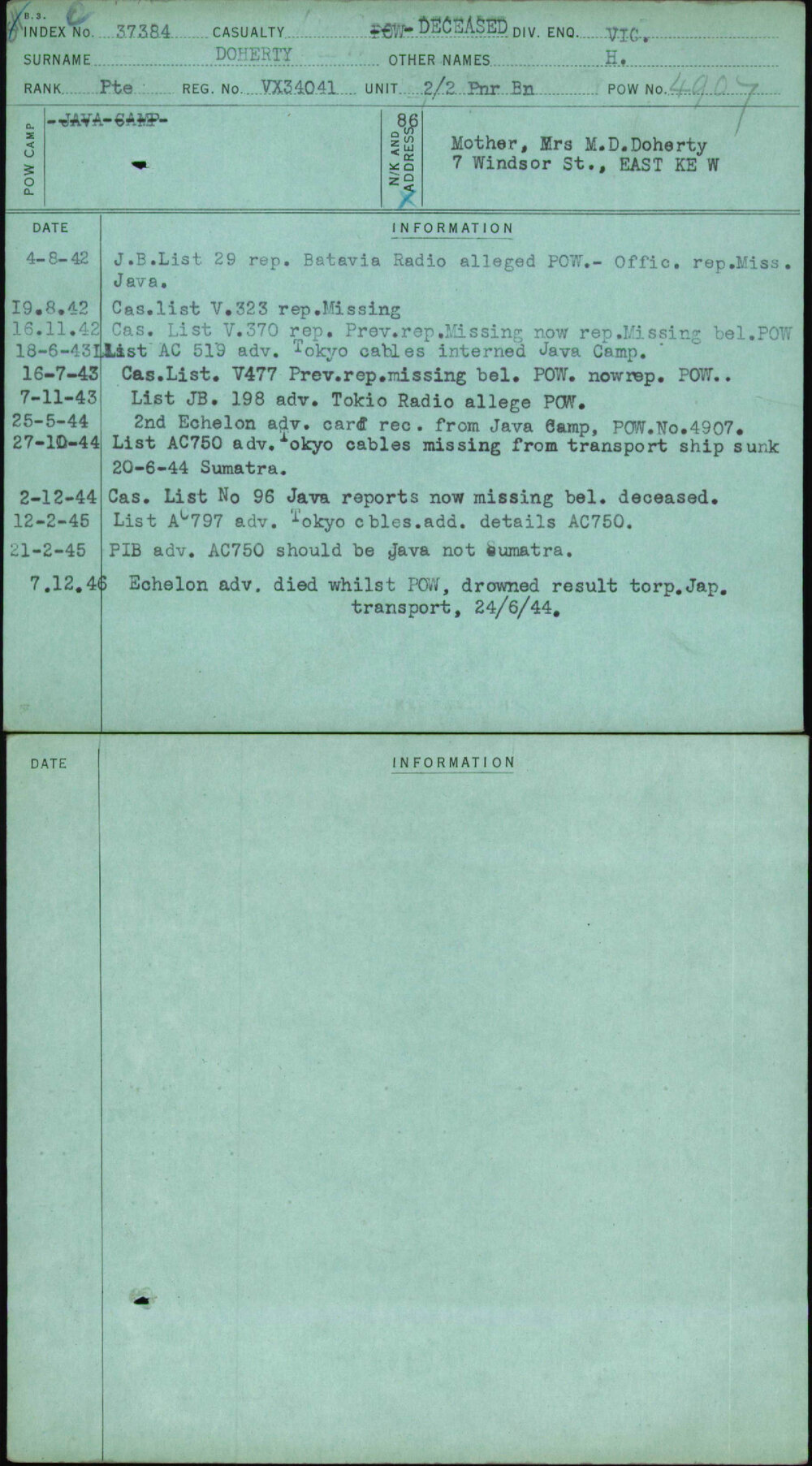 Doherty, H, VX34041