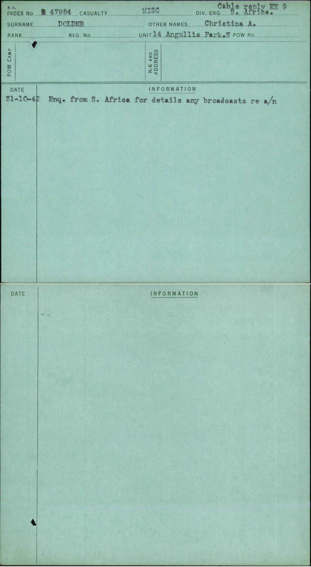 Dolder, Christina A, [No Service Number]