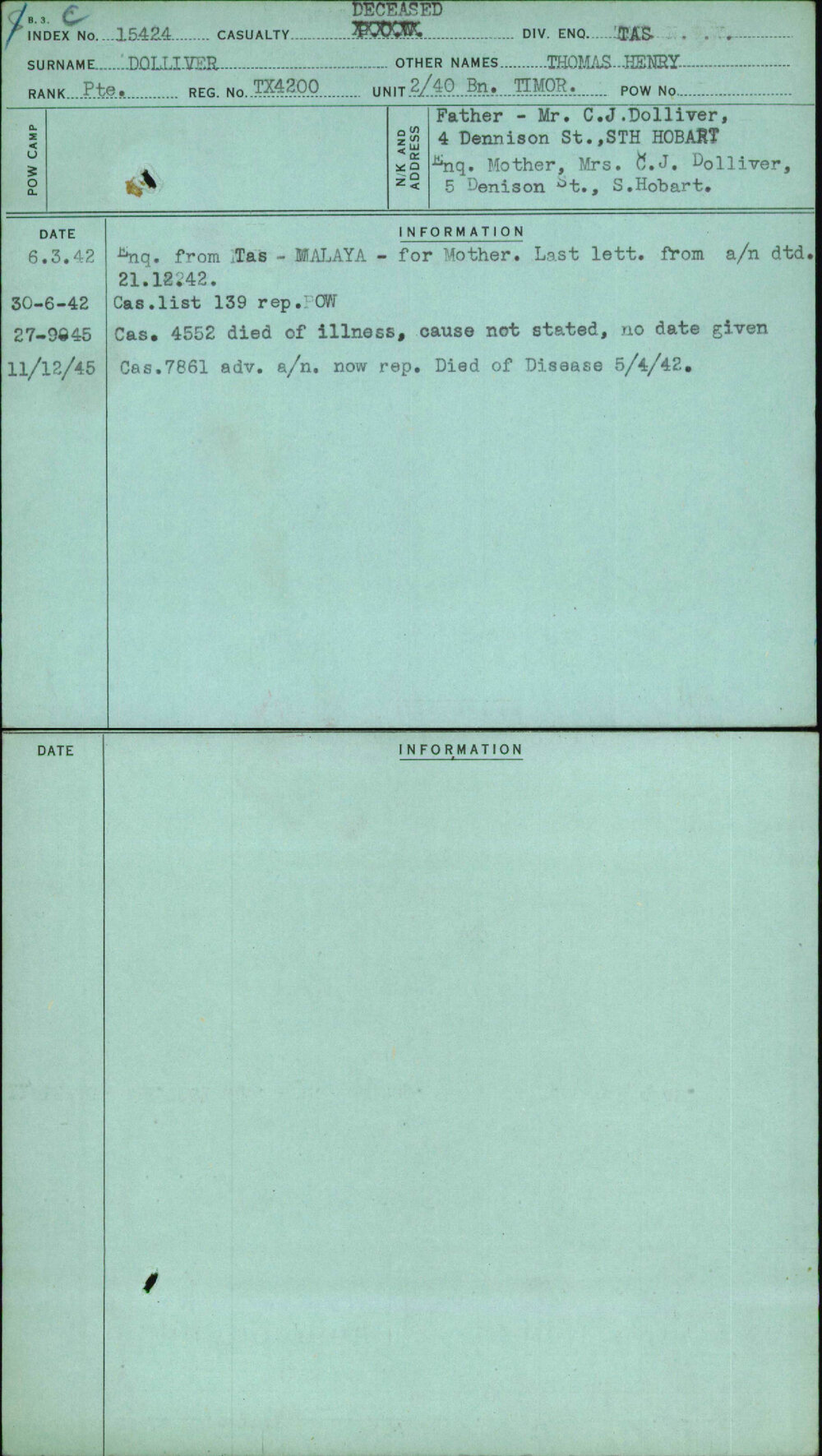 Dolliver, Thomas Henry, TX4200